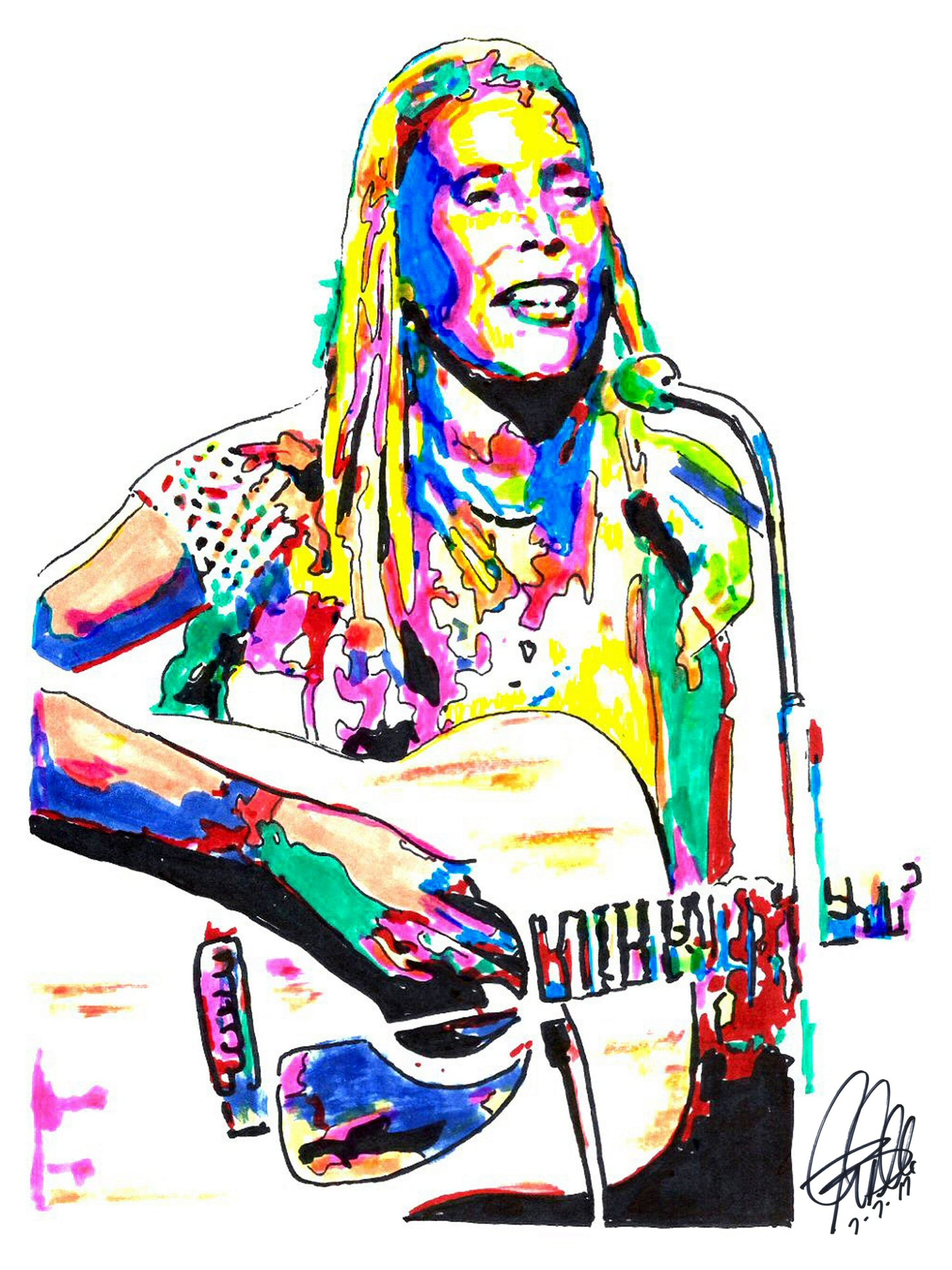 Joni Mitchell Singer Guitar Folk Rock Pop Music Poster Print Wall Art 18x24