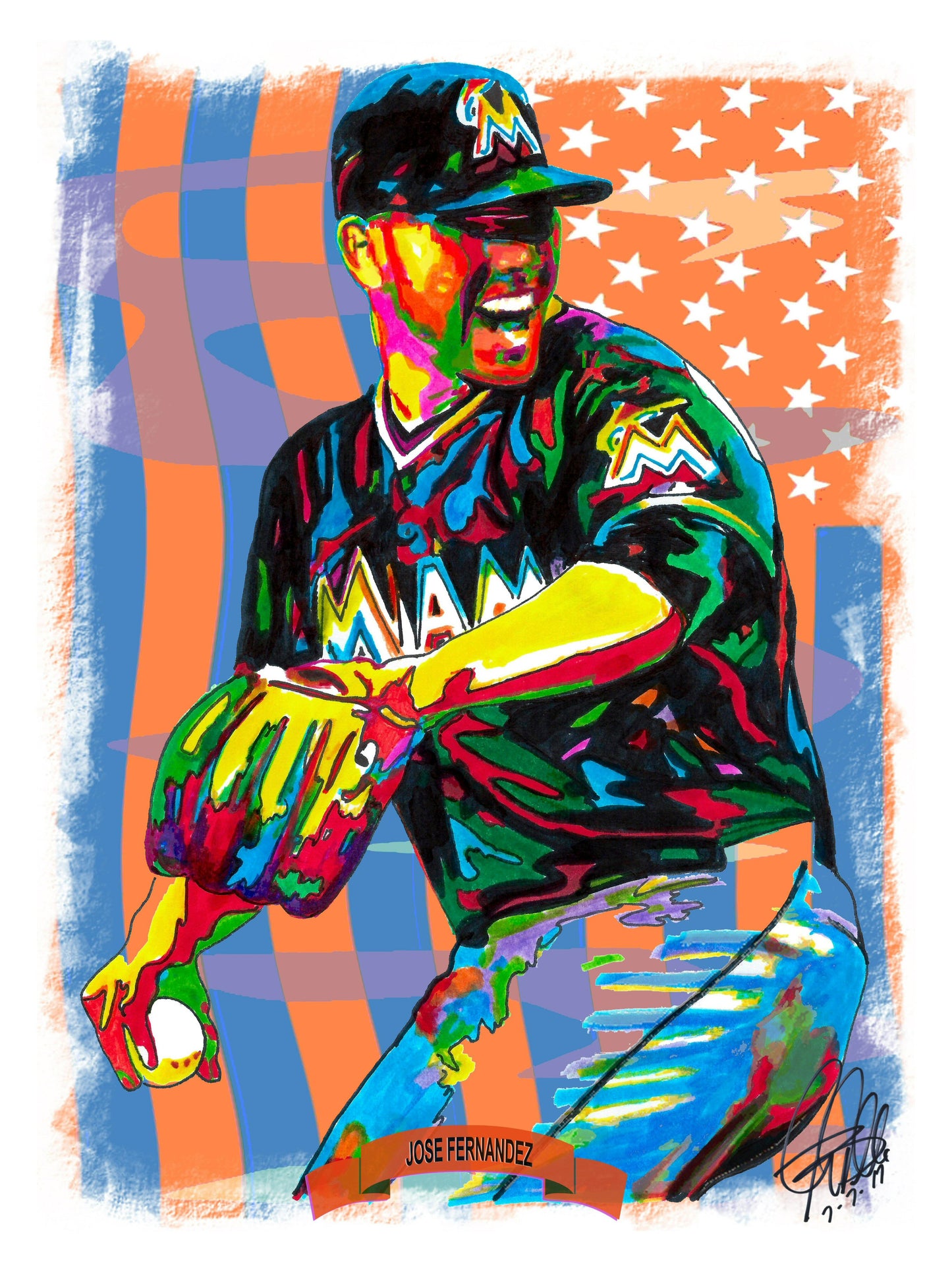 Jose Fernandez Miami Marlins Pitcher Baseball Poster Print Wall Art 18x24