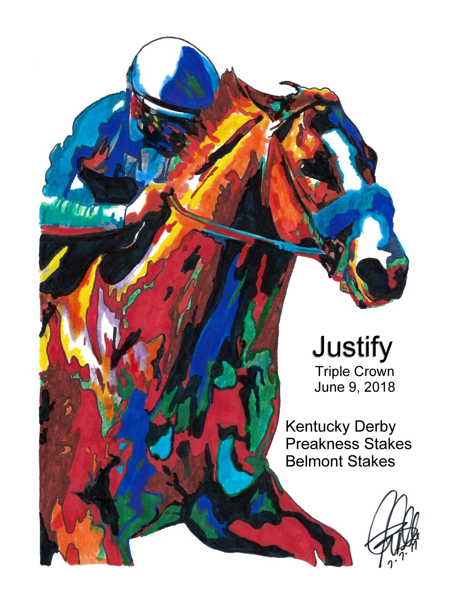 Justify Triple Crown Belmont Stakes Horse Racing Poster Print Wall Art 18x24