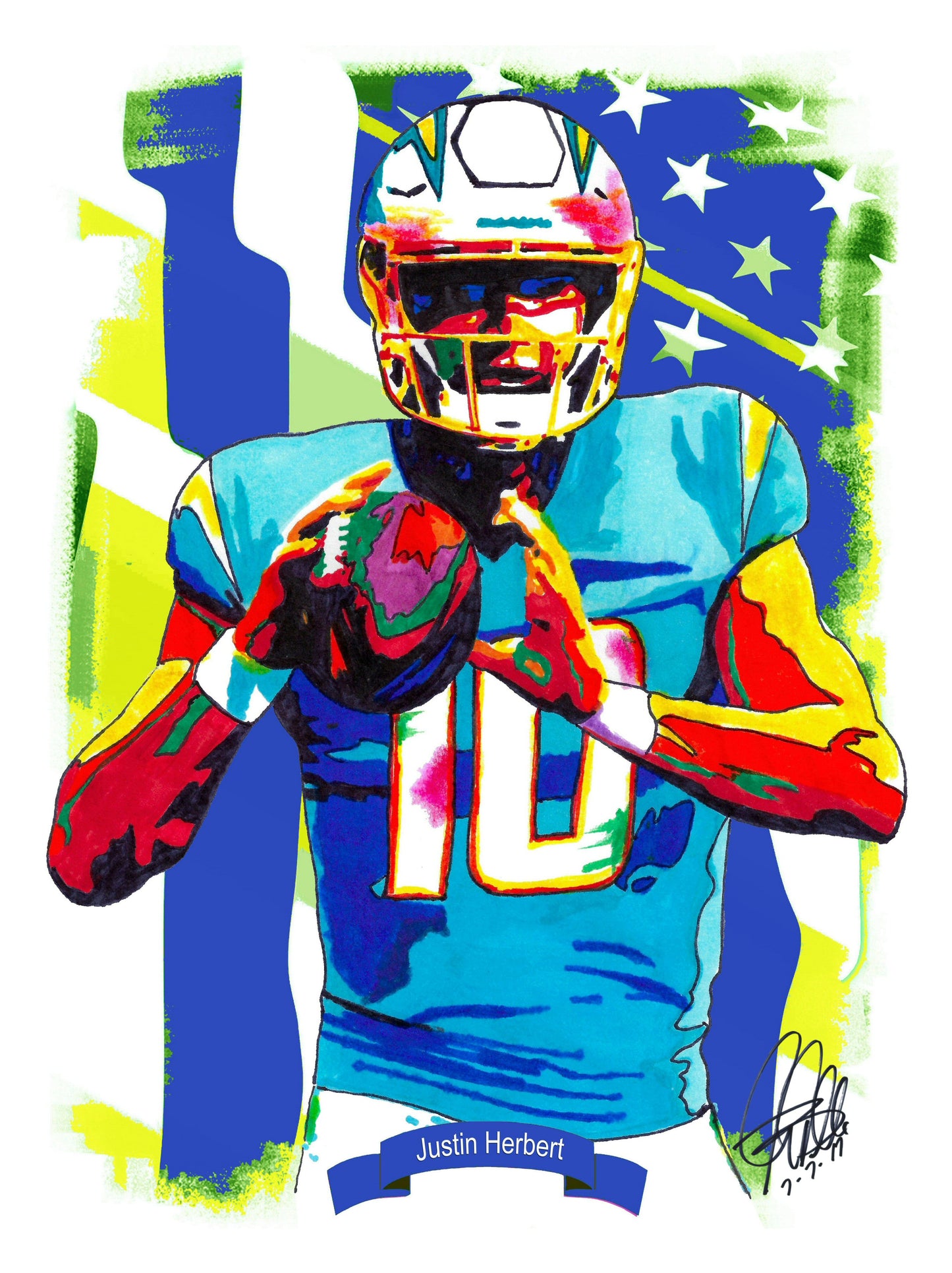 Justin Herbert Los Angeles Chargers Football Sports Poster Print Wall Art 18x24