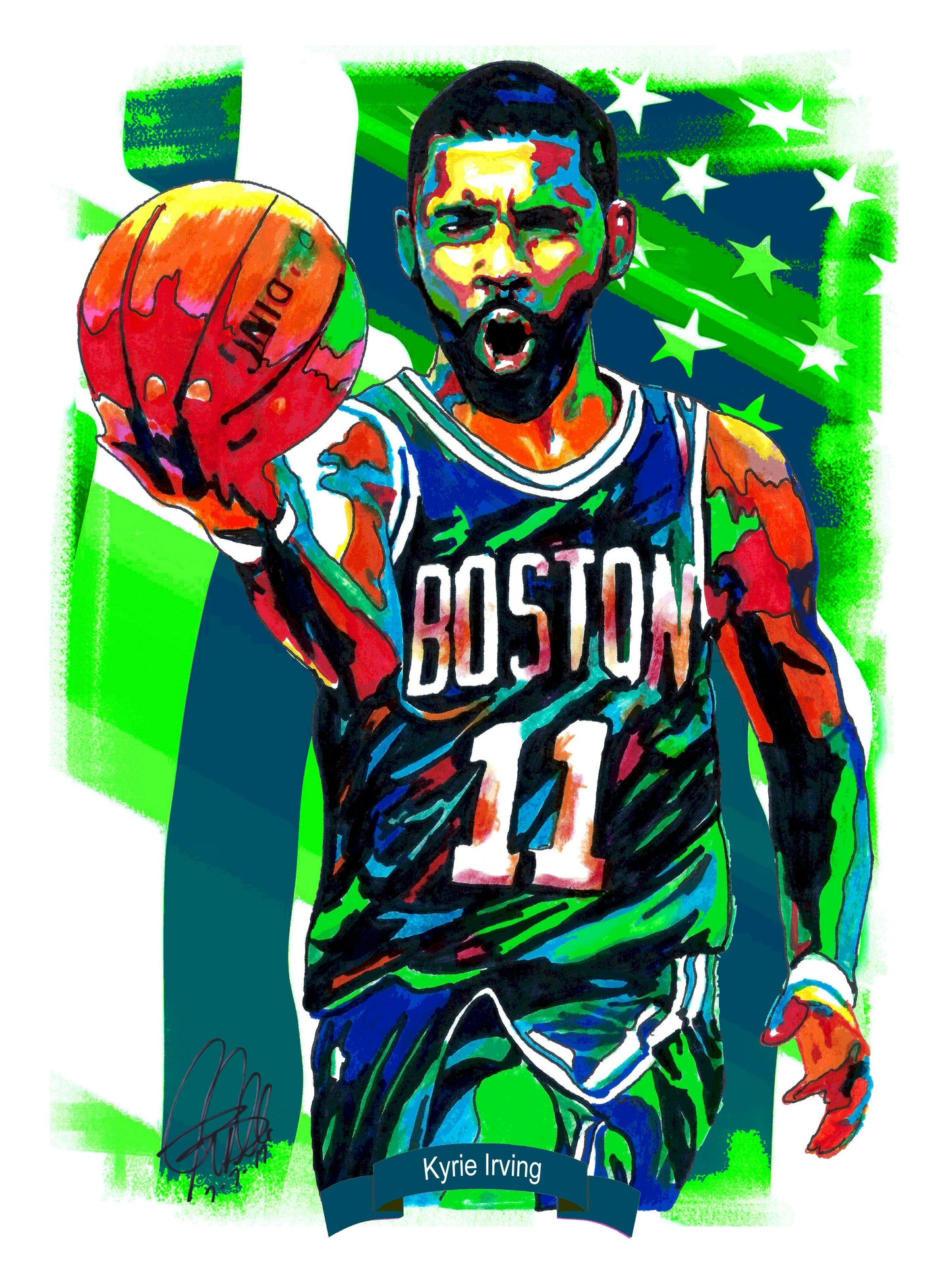 Kyrie Irving Boston Celtics Basketball Sports Poster Print Wall Art 18x24