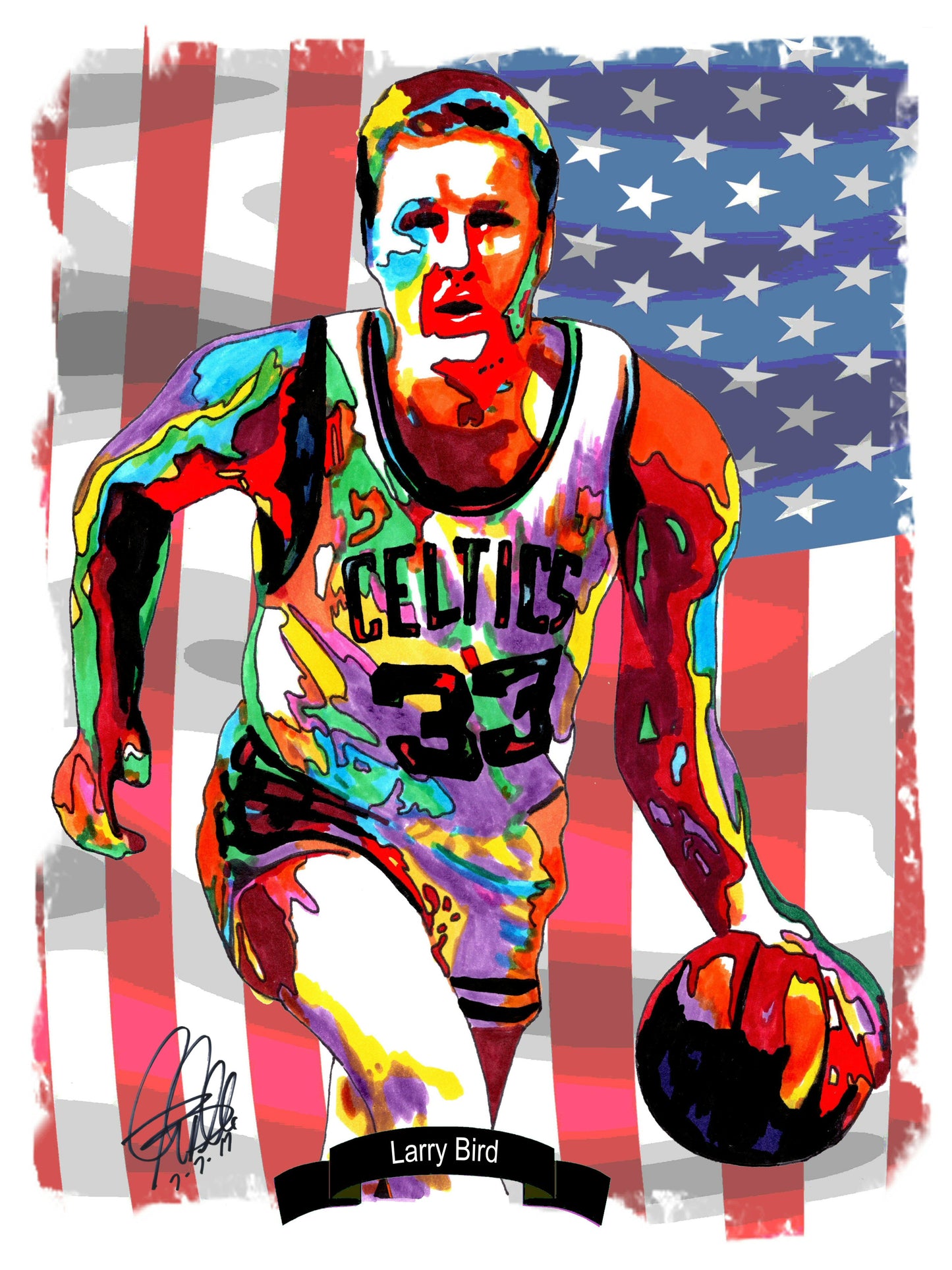 Larry Bird Boston Celtics Basketball Poster Print Wall Art 18x24