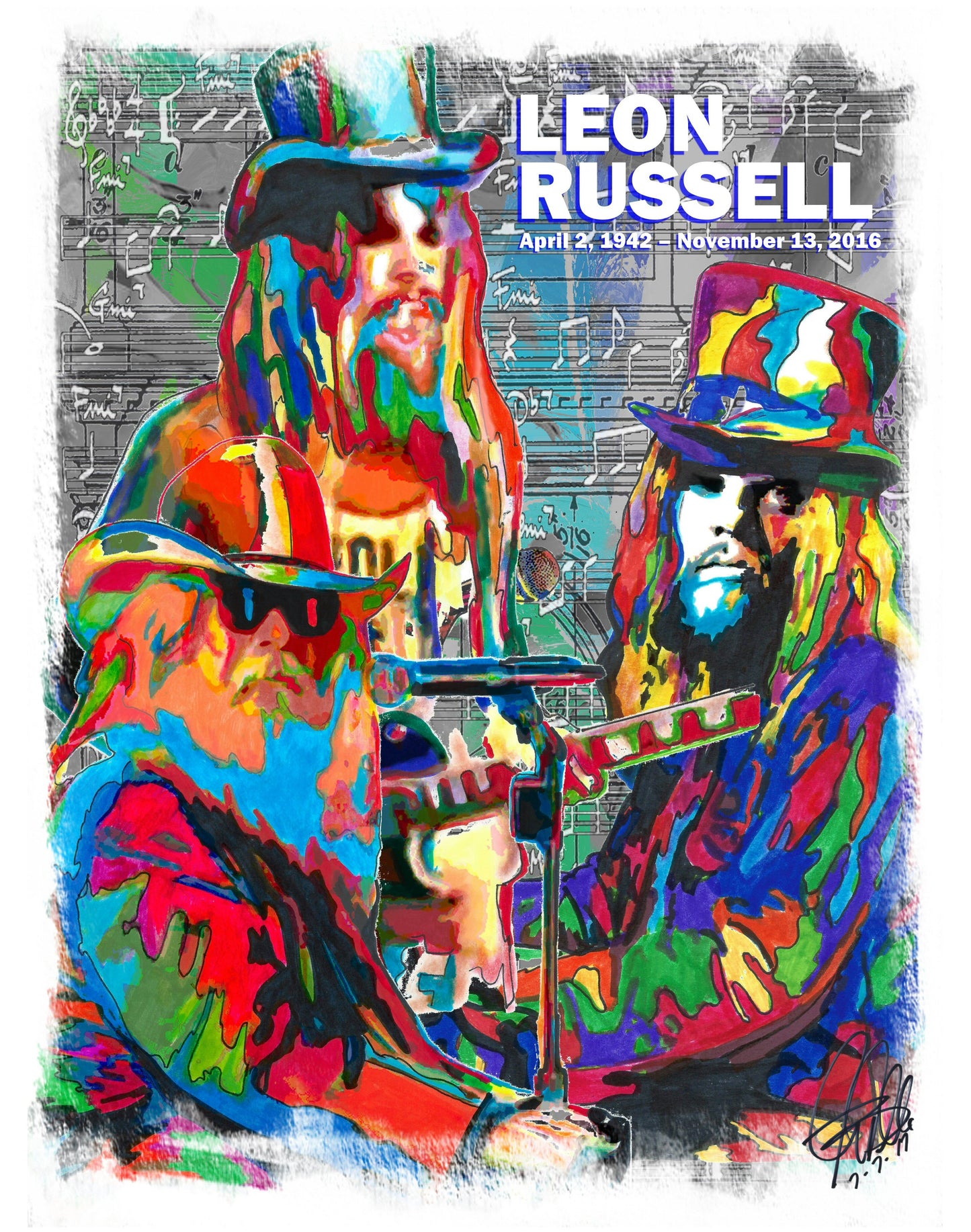 Leon Russell Piano Guitar Singer Rock Music Poster Print Wall Art 18x24