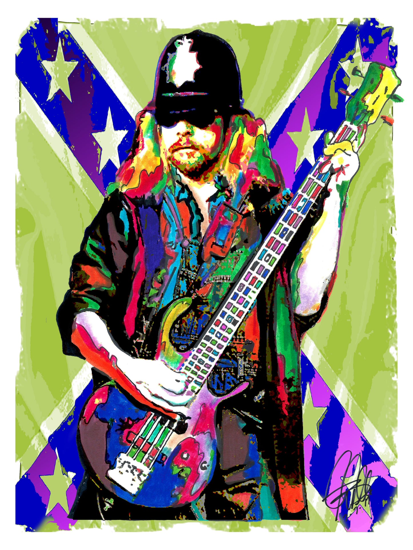 Leon Wilkeson Lynyrd Skynyrd Bass Guitar Rock Music Poster Print Wall Art 18x24