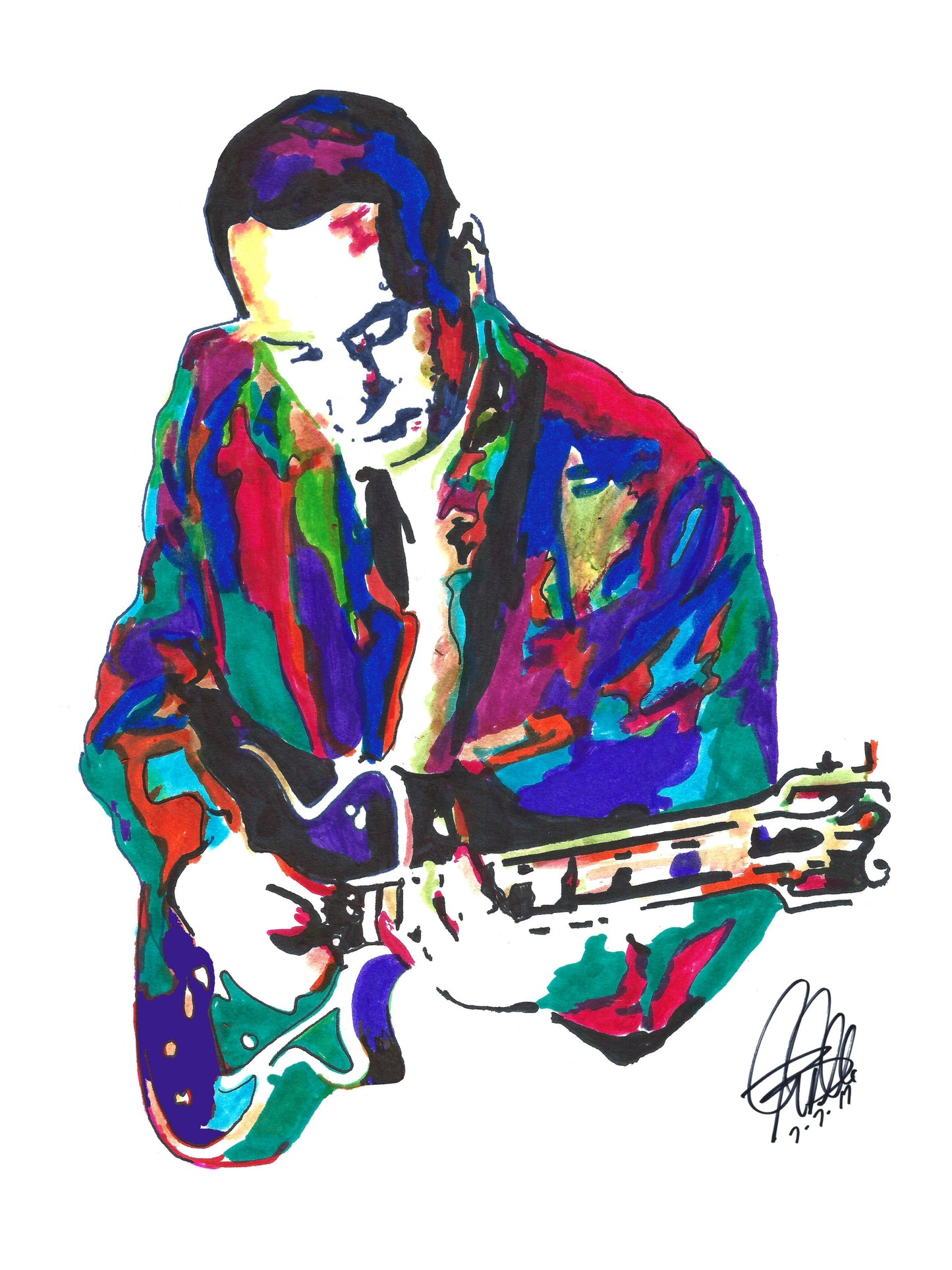 Les Paul Guitar Player Musician Jazz Music Poster Print Wall Art 18x24