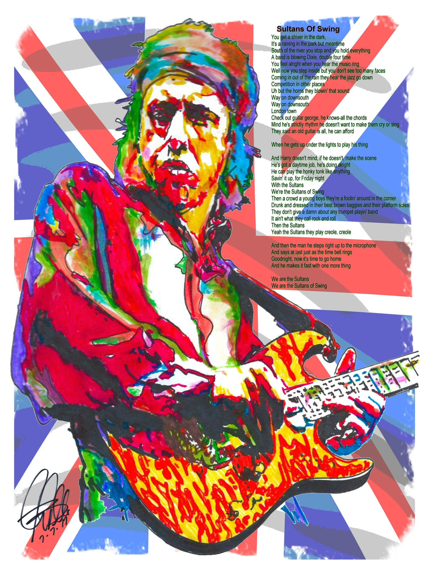 Mark Knopfler Dire Straits Guitar Sultans of Swing Music Poster Print 18x24