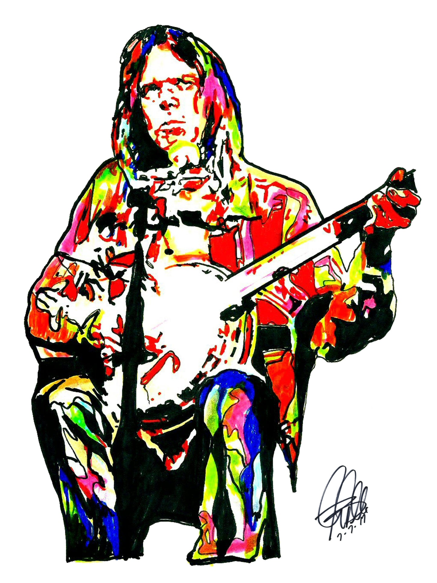 Neil Young Guitar Folk Rock Music Poster Print Wall Art 18x24