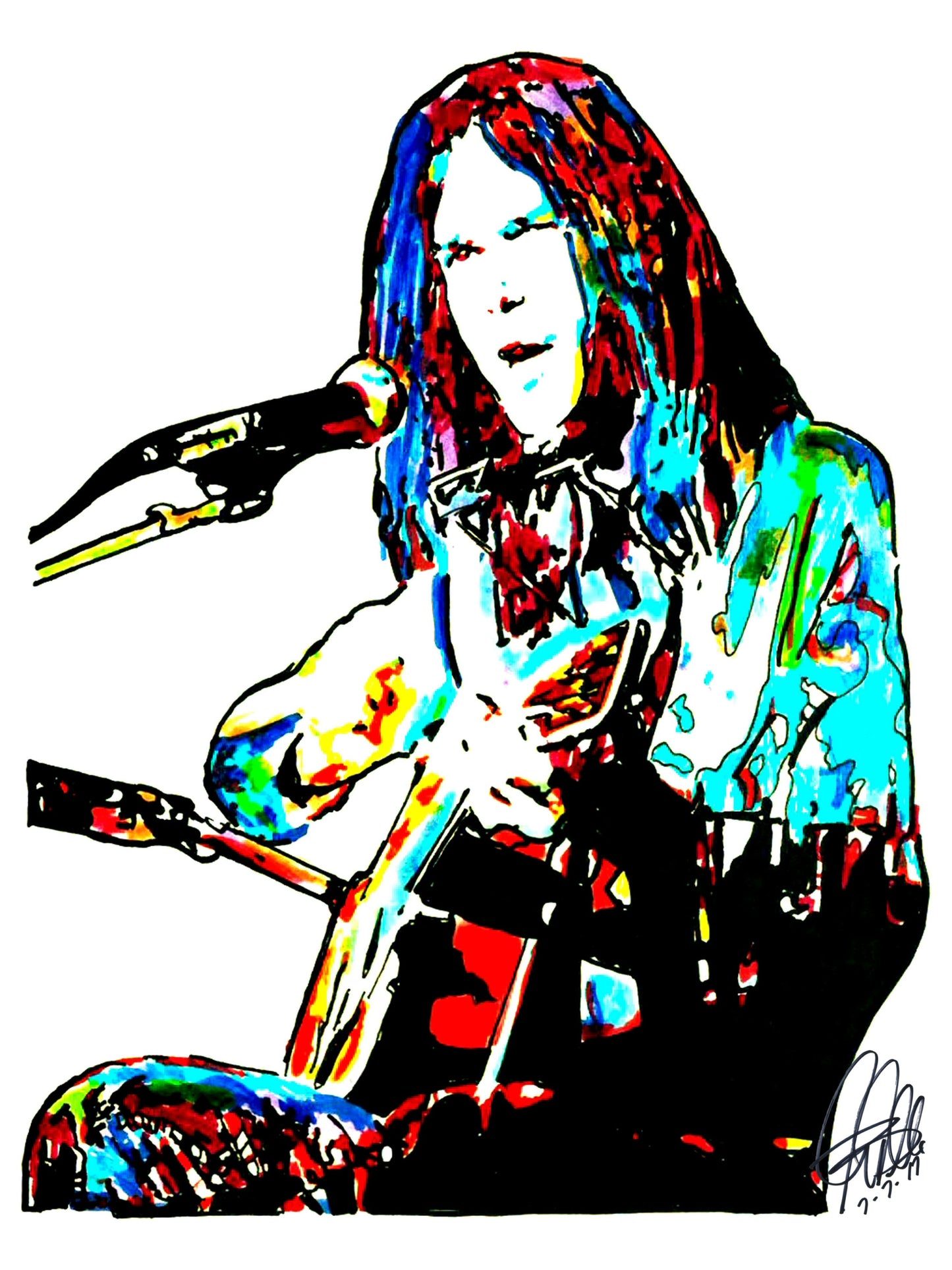 Neil Young Guitar Rock Music Poster Print Wall Art 18x24