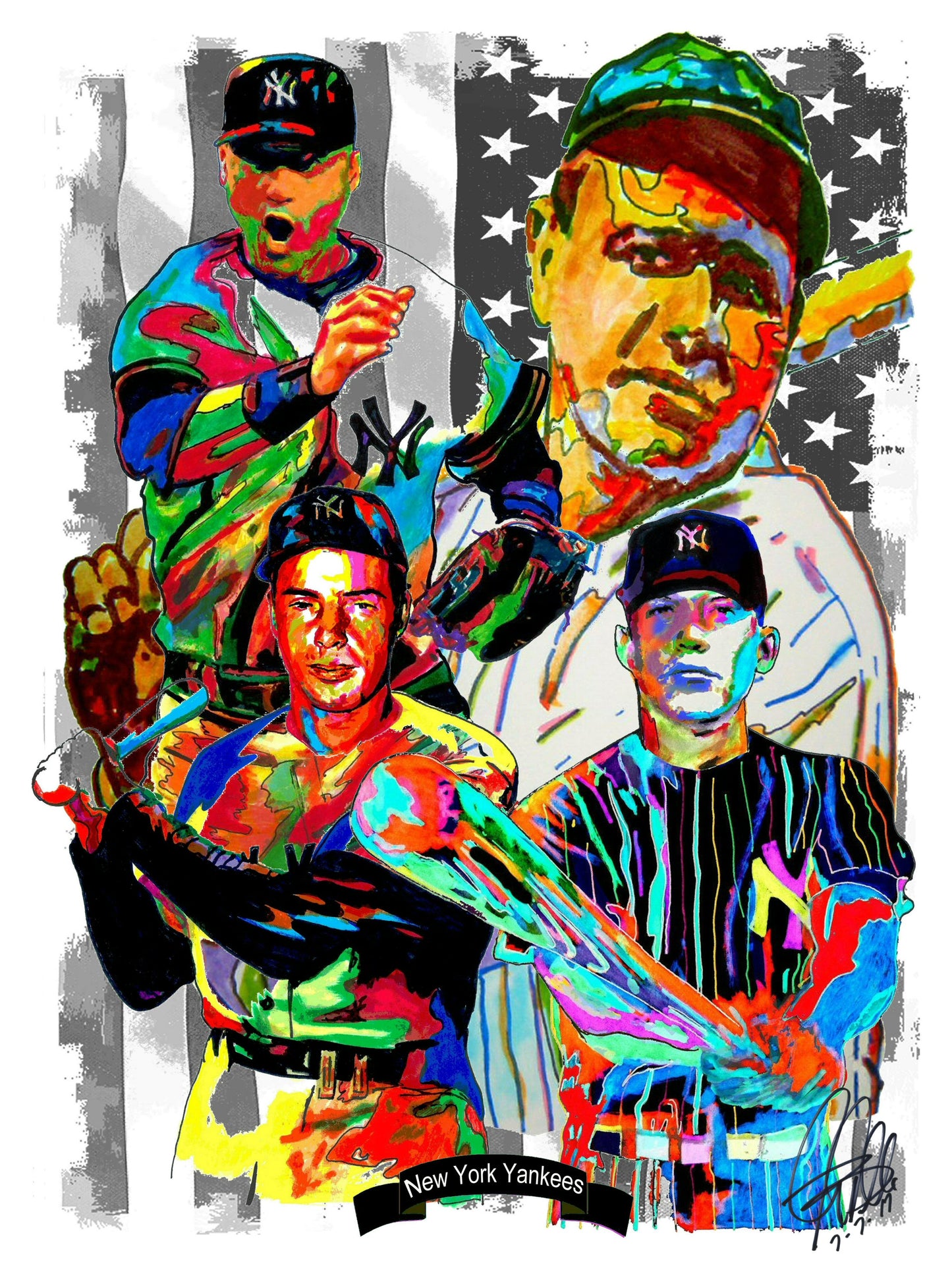 New York Yankees Babe Ruth Derek Jeter Joe DiMaggio Mickey Mantle Print 18x24