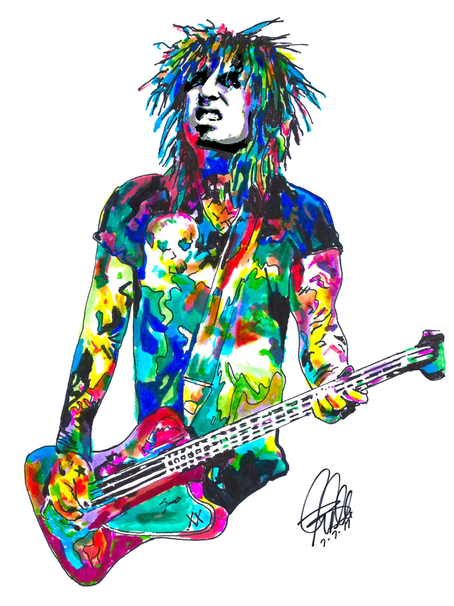 Nikki Sixx Motley Crue Guitar Glam Rock Music Print Poster Wall Art 18x24