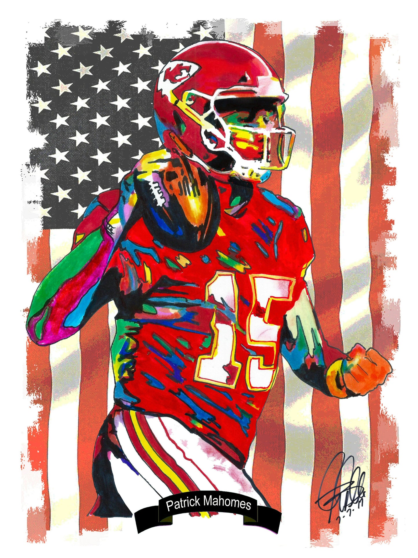 Patrick Mahomes Kansas City Chiefs Football Poster Print Wall Art 18x24