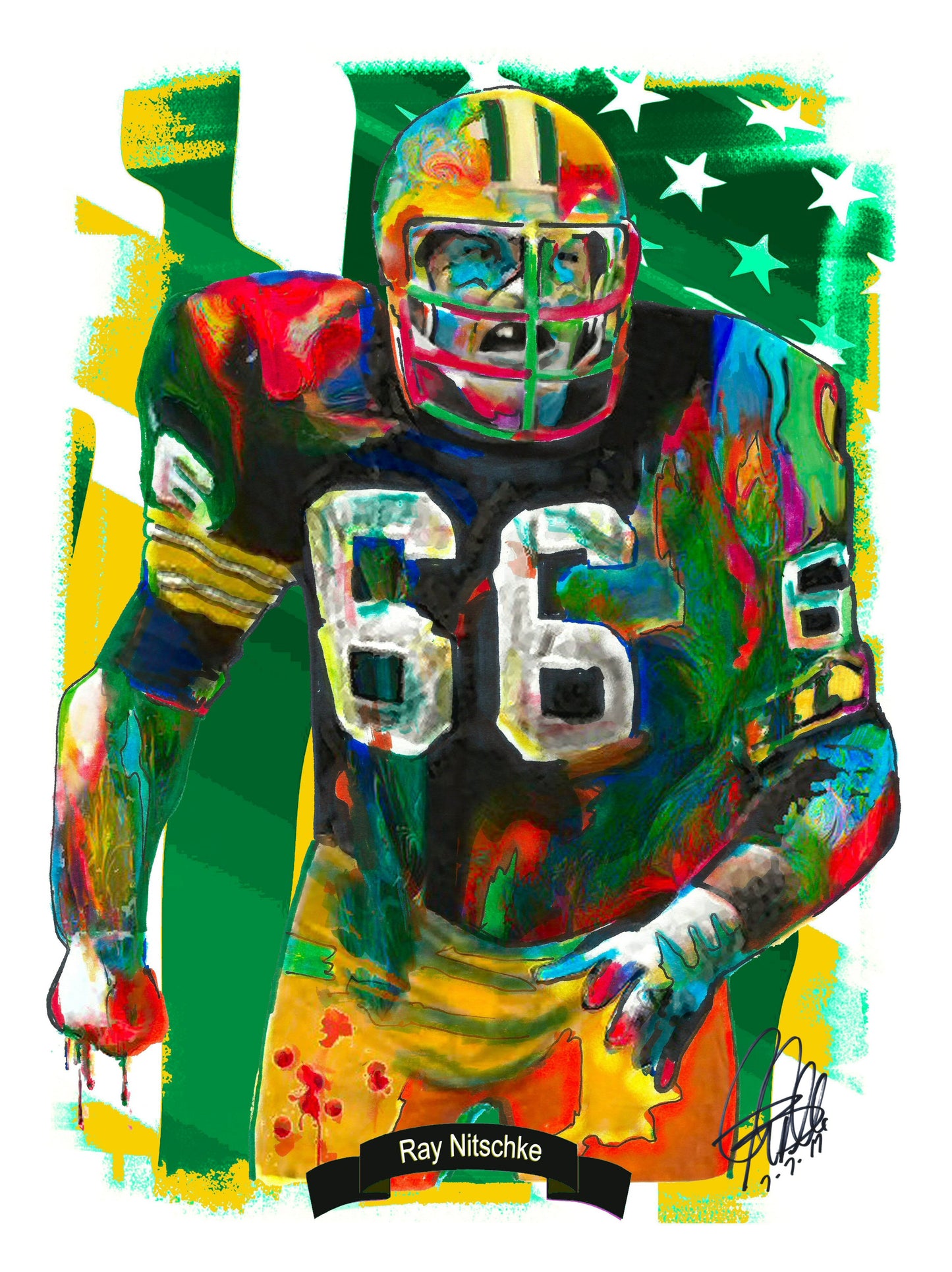 Ray Nitschke Green Bay Packers Football Sports Poster Print Wall Art 18x24