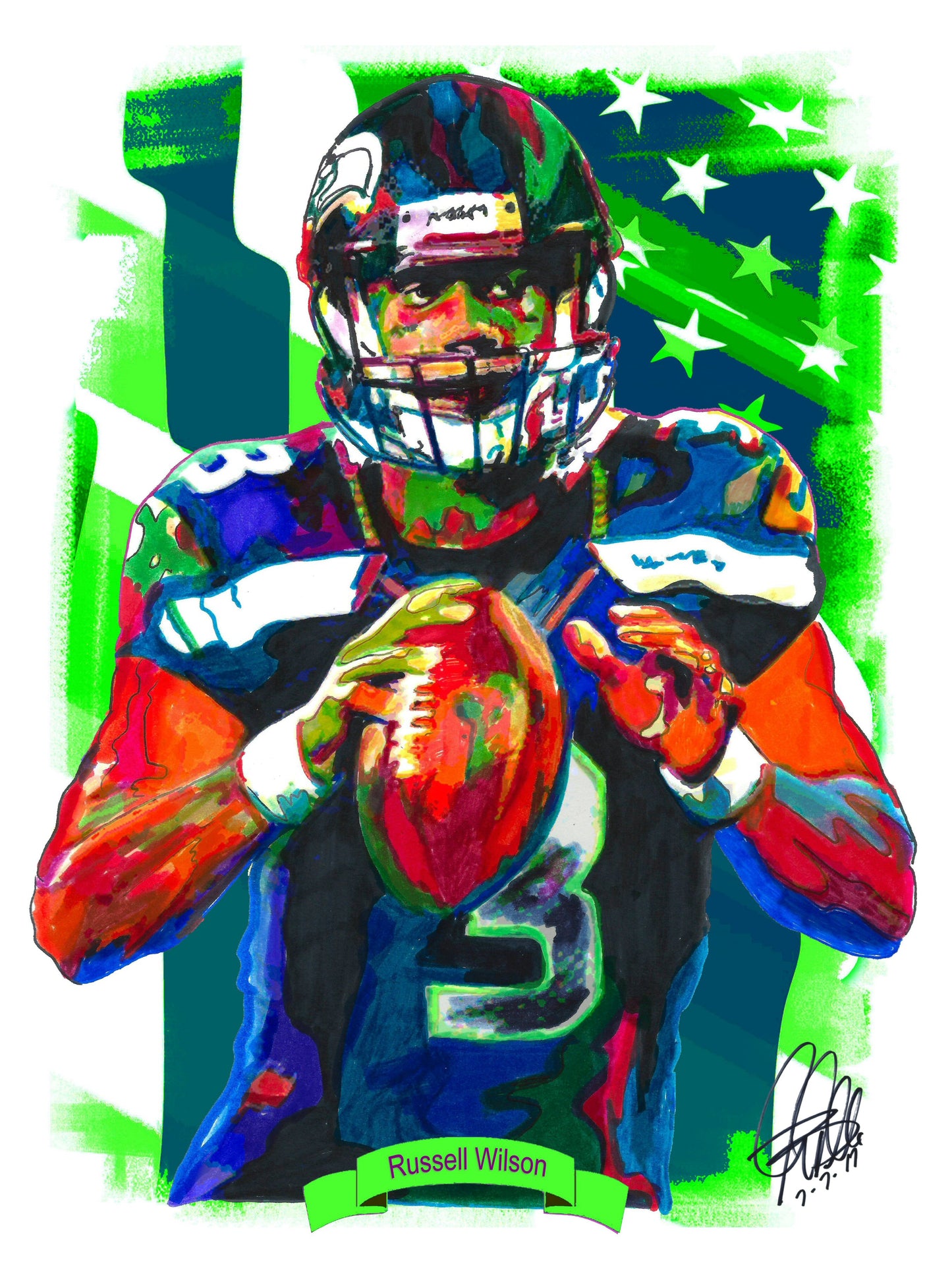 Russell Wilson Seattle Seahawks Football Poster Print Wall Art 18x24