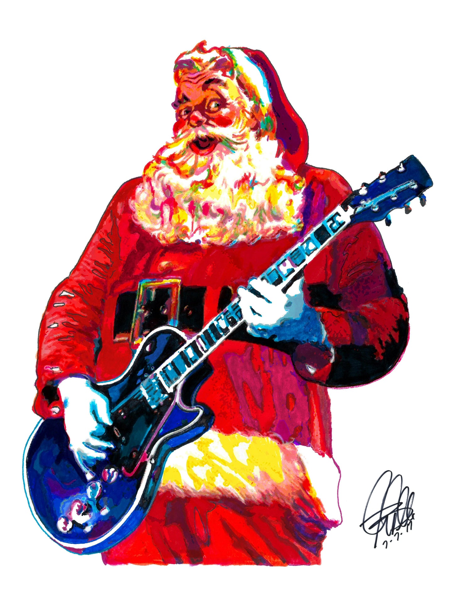 Santa Claus Guitar Music Poster Print Wall Art 18x24