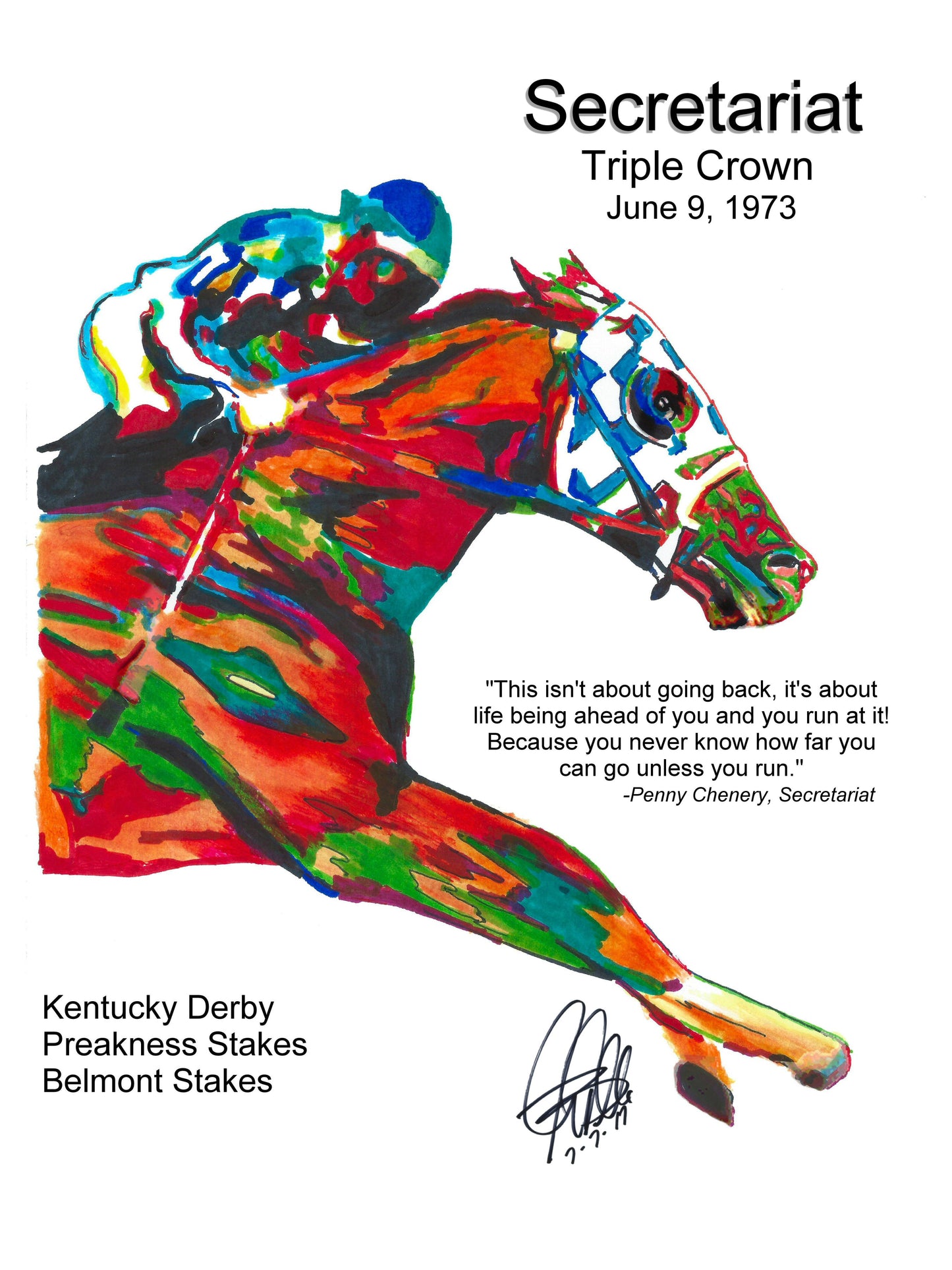 Secretariat Triple Crown Big Red Horse Racing Poster Print Wall Art 18x24