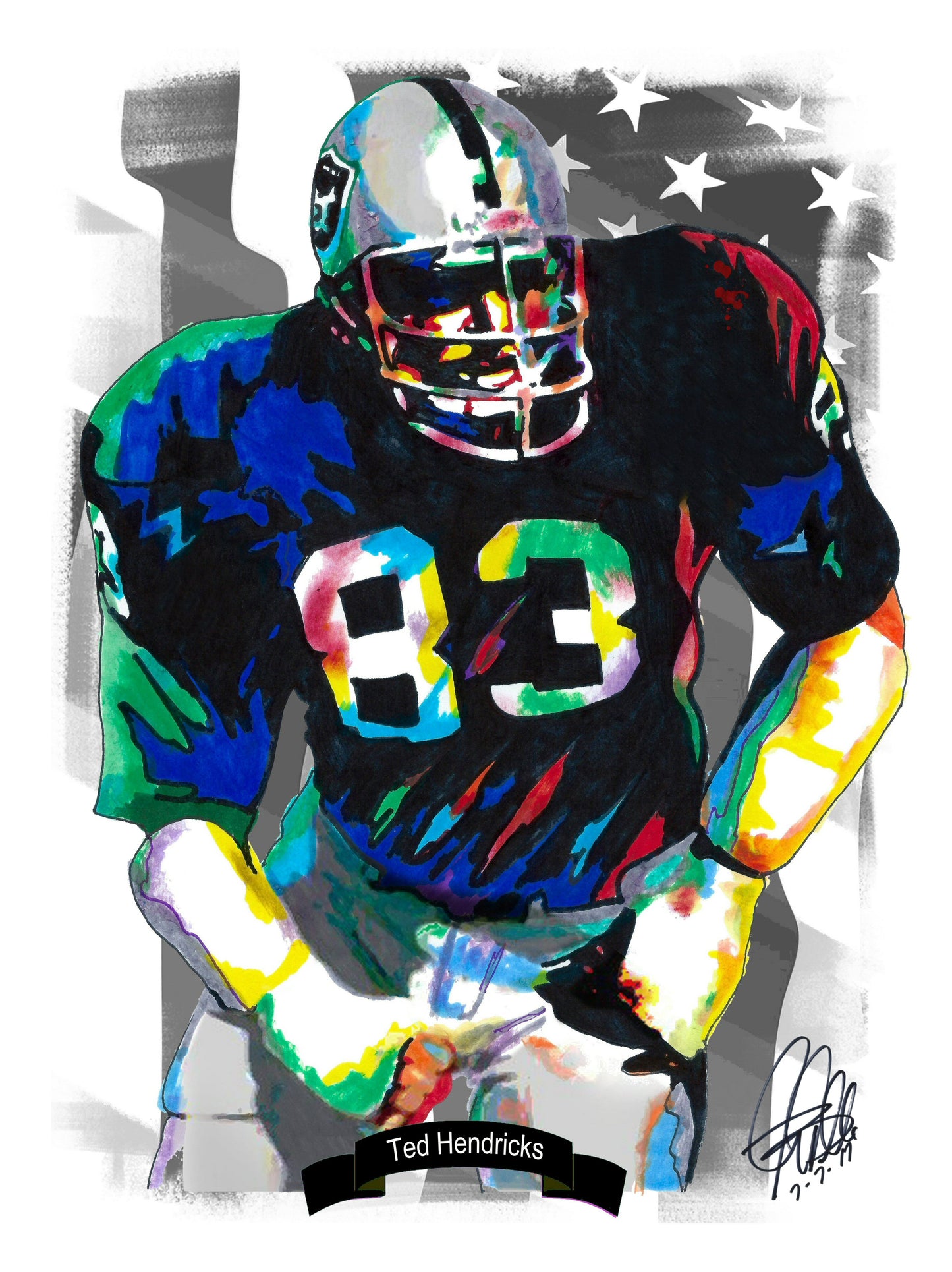 Ted Hendricks Raiders Mad Stork Football Sports Poster Print Wall Art 18x24