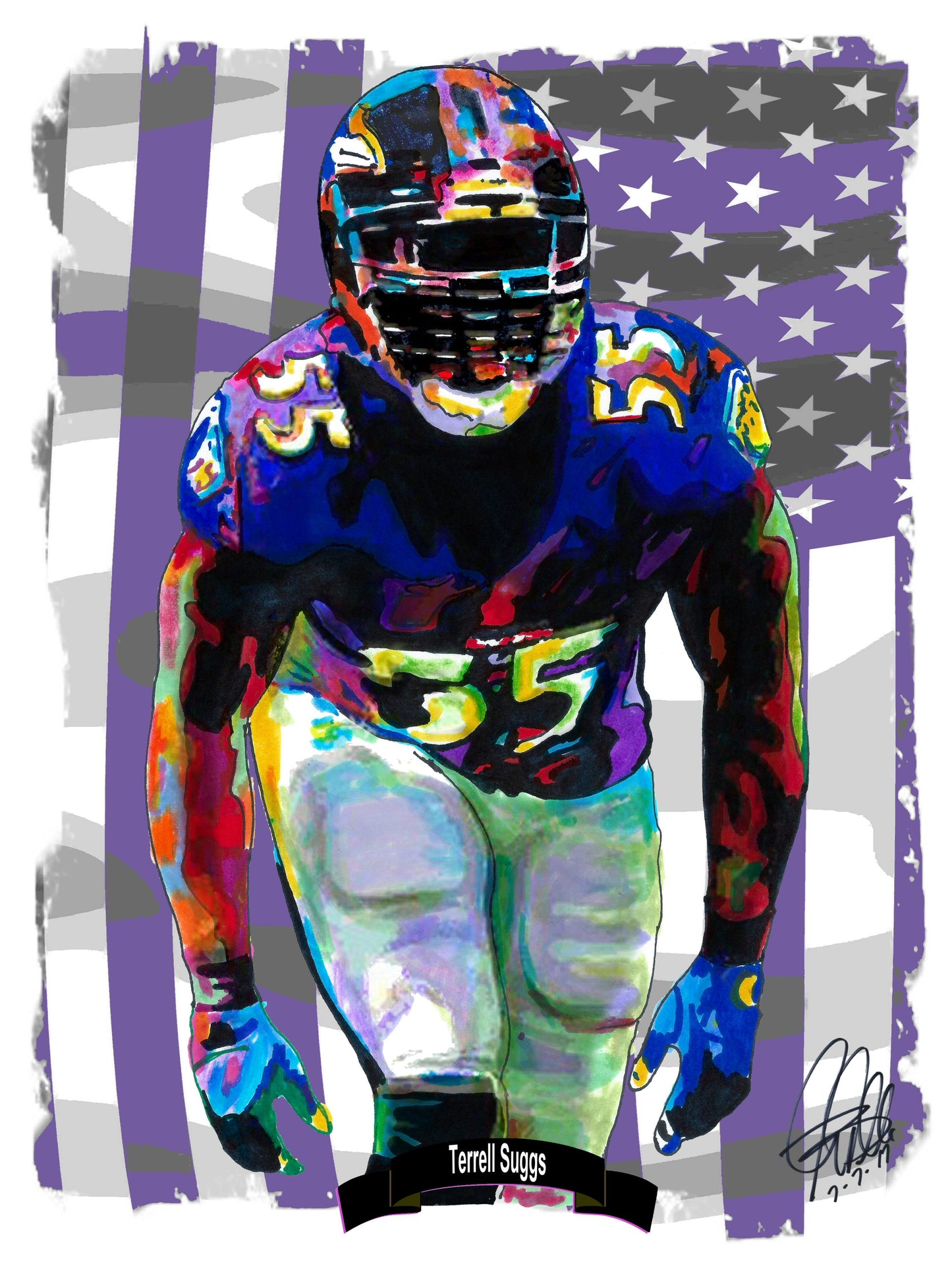 Terrell Suggs Baltimore Ravens Linebacker Football Poster Print Wall Art 18x24