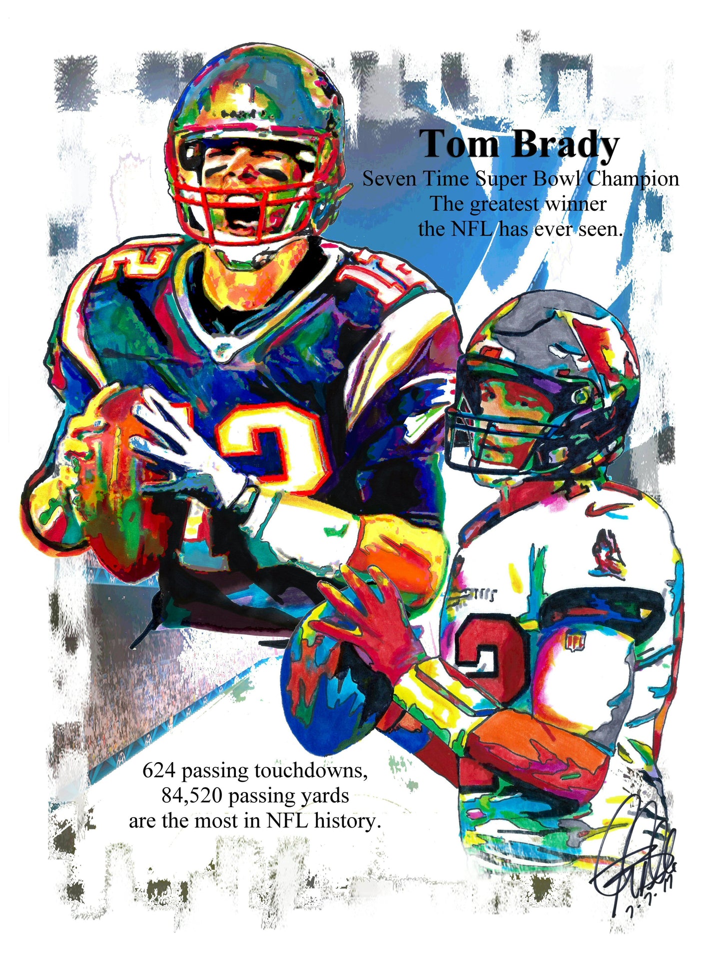 Tom Brady Buccaneers Patriots QB Football Poster Print Wall Art 18x24