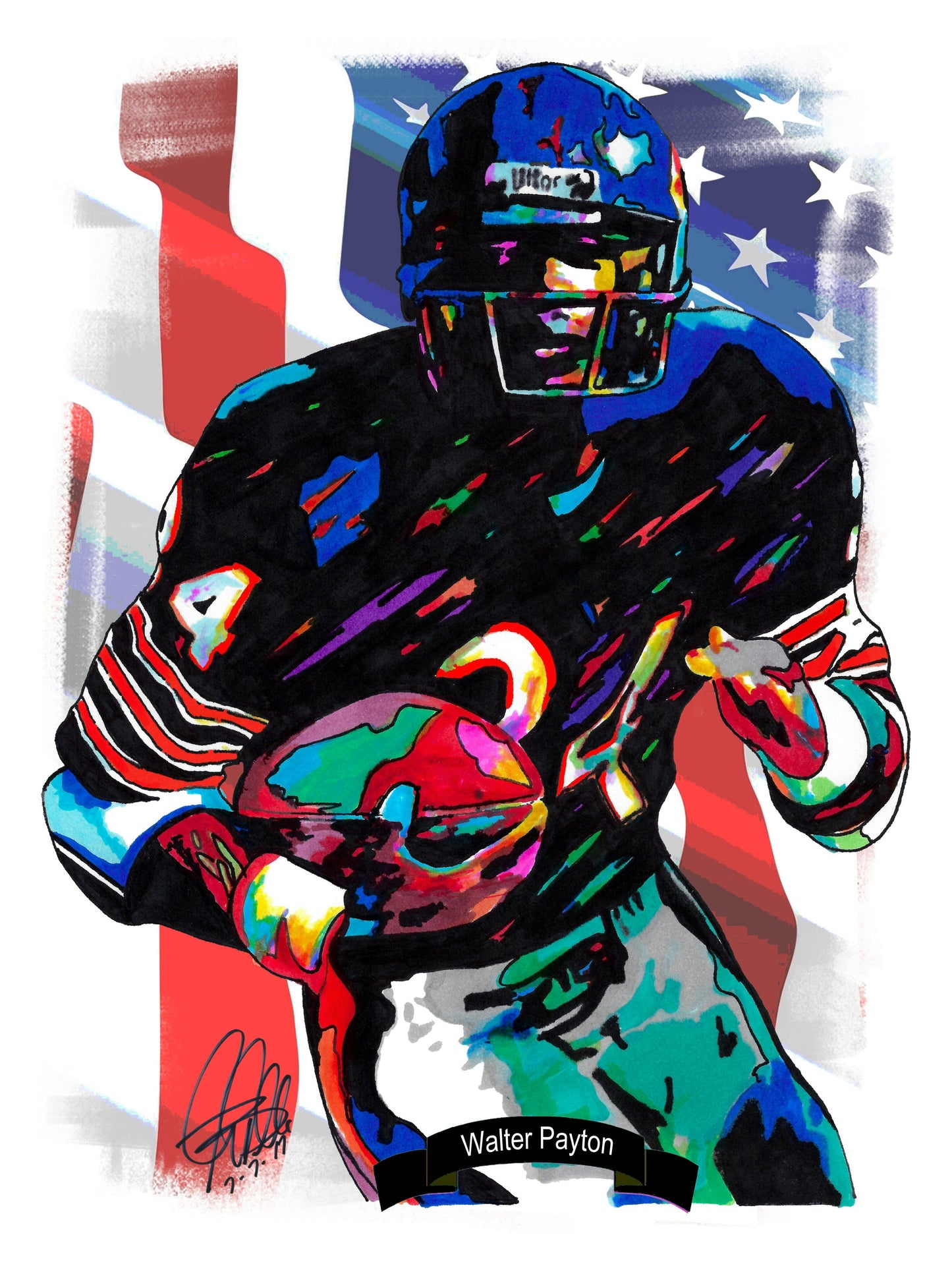 Walter Payton Chicago Bears Football Sports Print Poster Wall Art 18x24