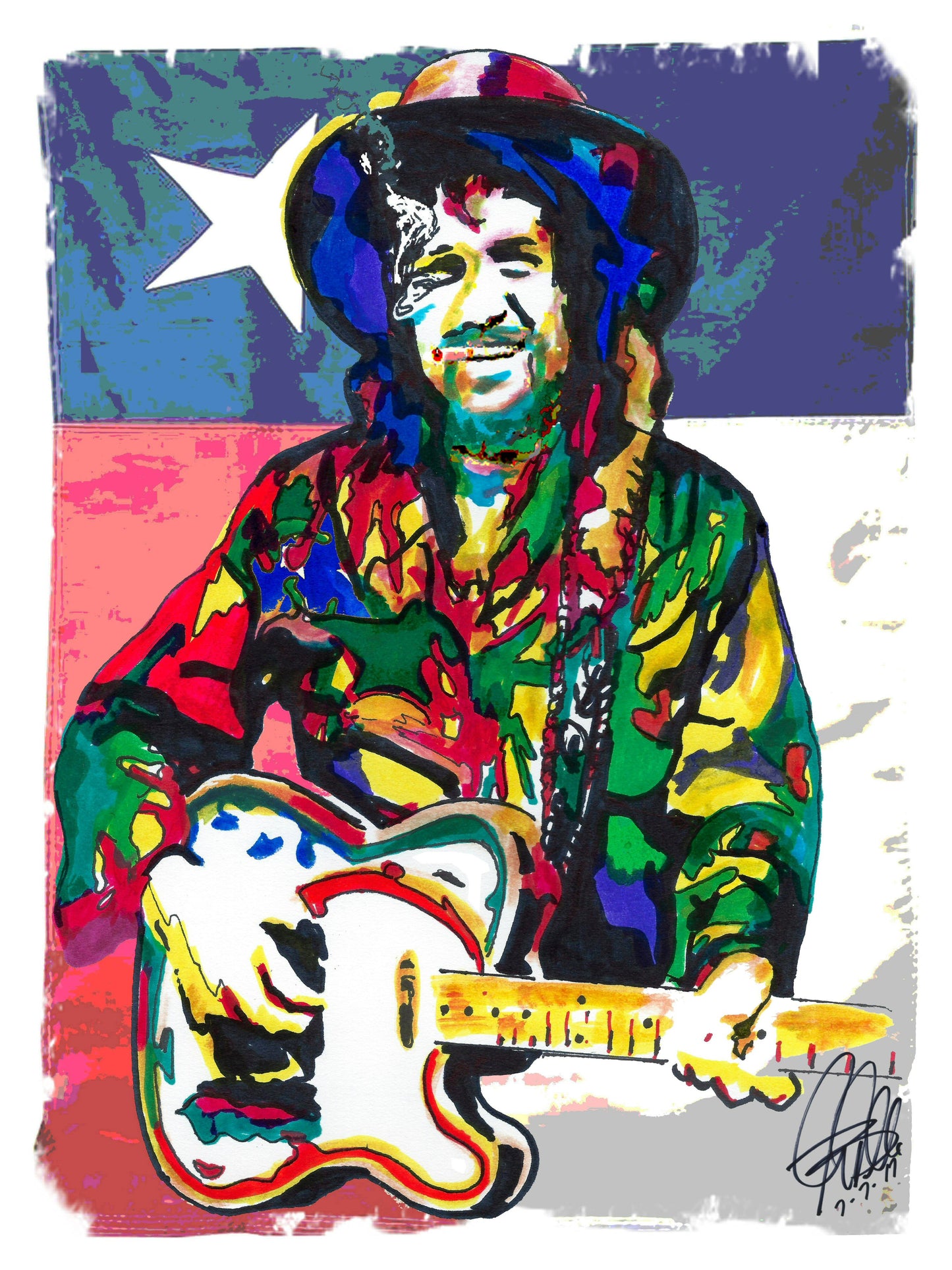 Waylon Jennings Guitar Country Music Poster Print Wall Art 18x24