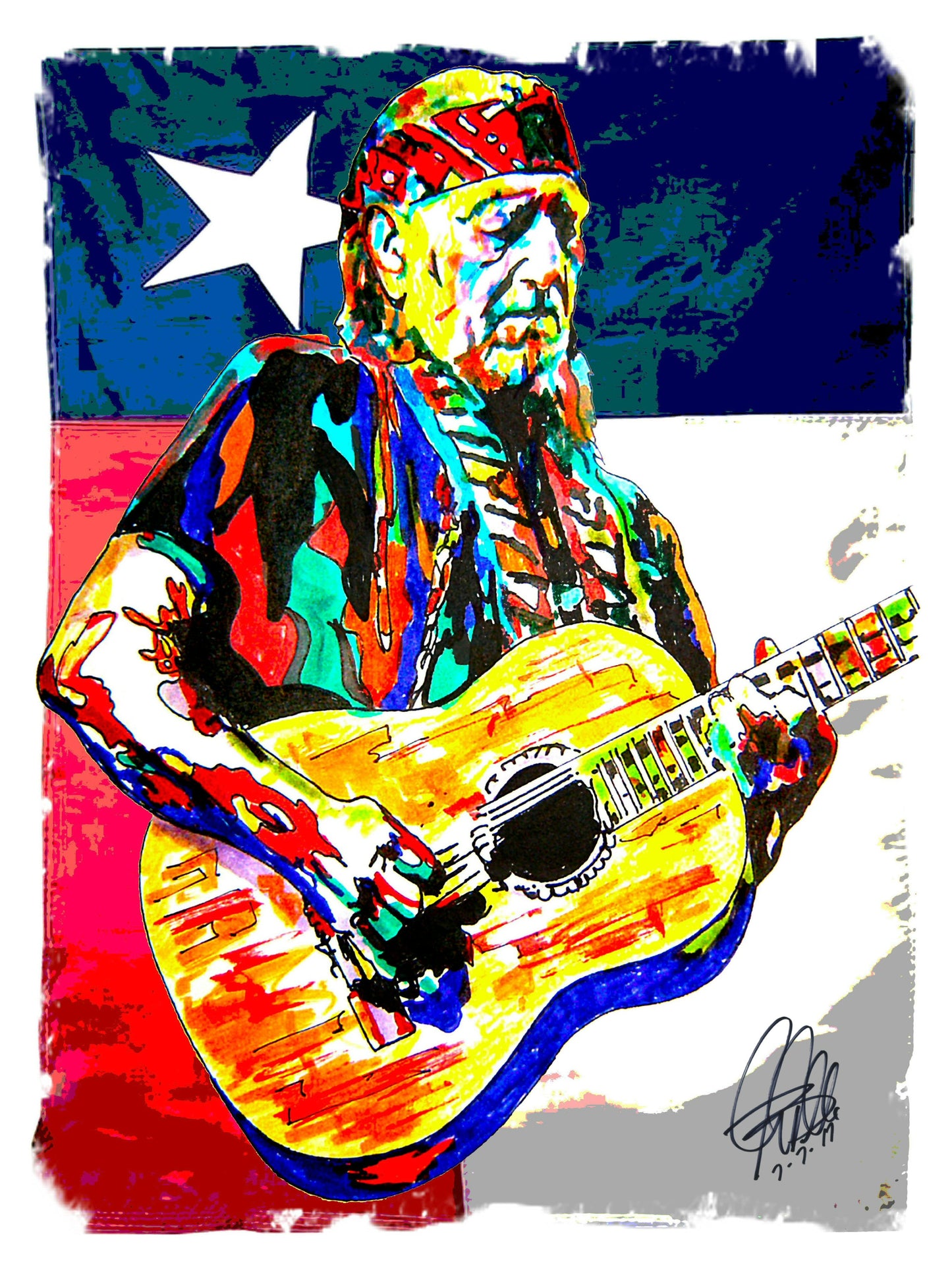 Willie Nelson Singer Guitar Country Music Poster Print Wall Art 18x24