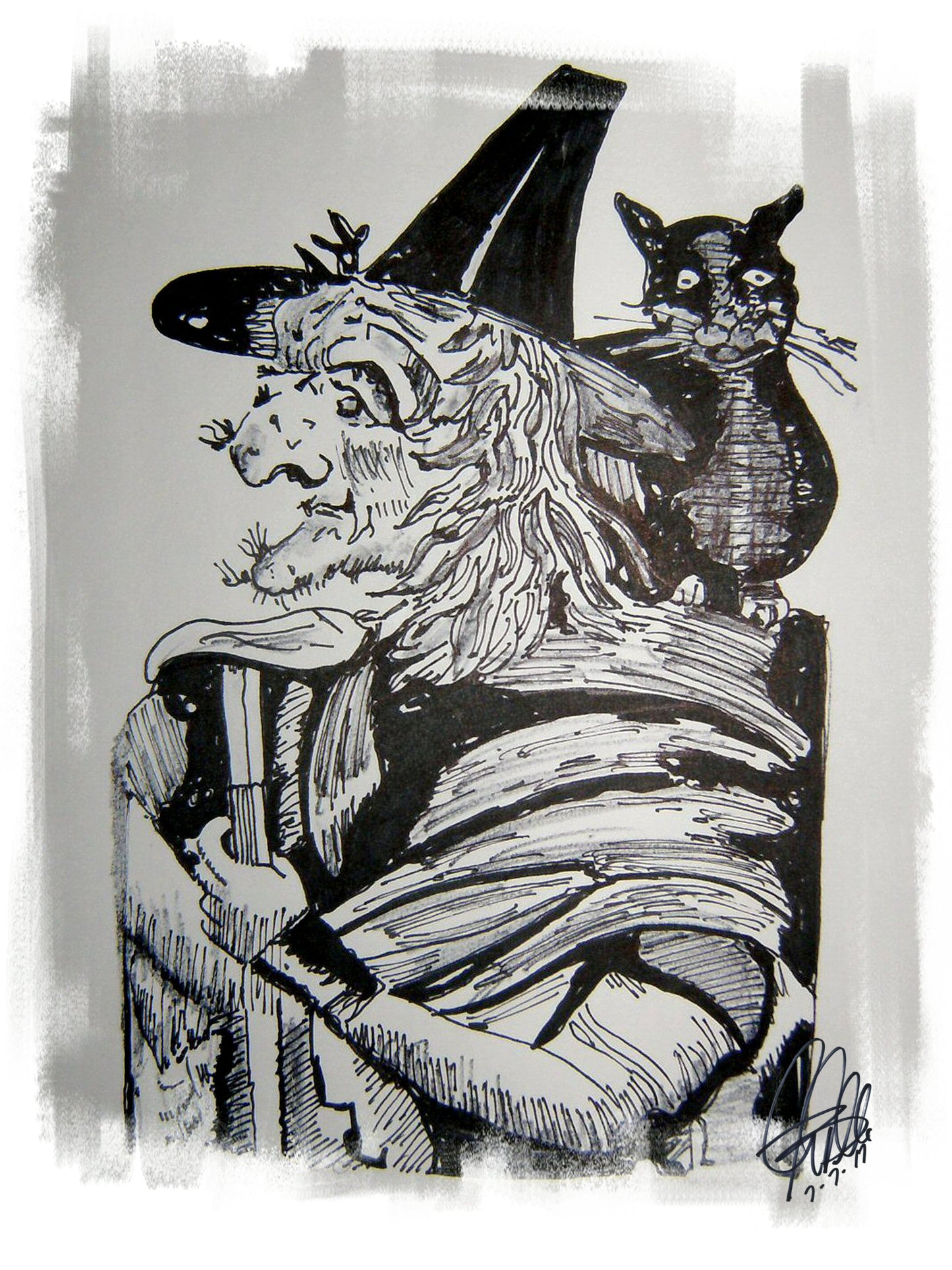 Witch and Black Cat Halloween Print Poster Wall Art 18x24