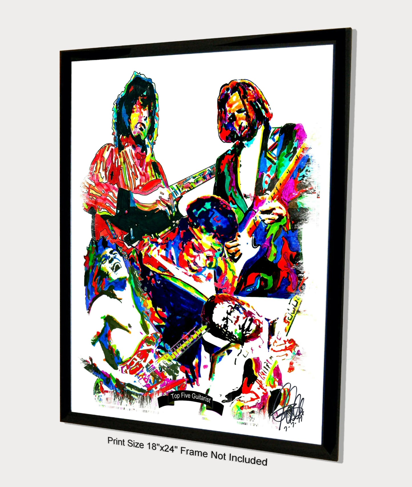 Top 5 Guitarists Page Van Halen Hendrix Clapton BB King Music Print 18x24