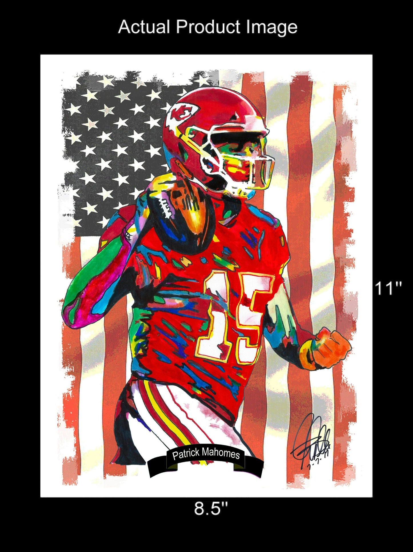 Patrick Mahomes Kansas City Chiefs Football Poster Print Wall Art 8.5x11