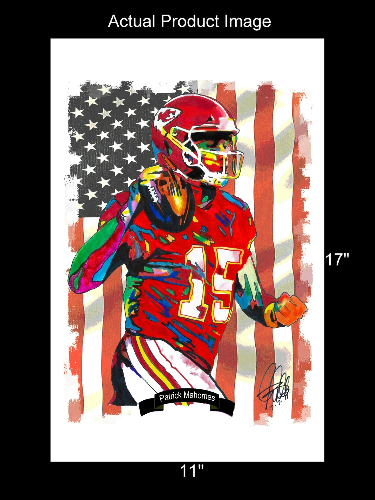 Patrick Mahomes Kansas City Chiefs Football Poster Print Wall Art 11x17