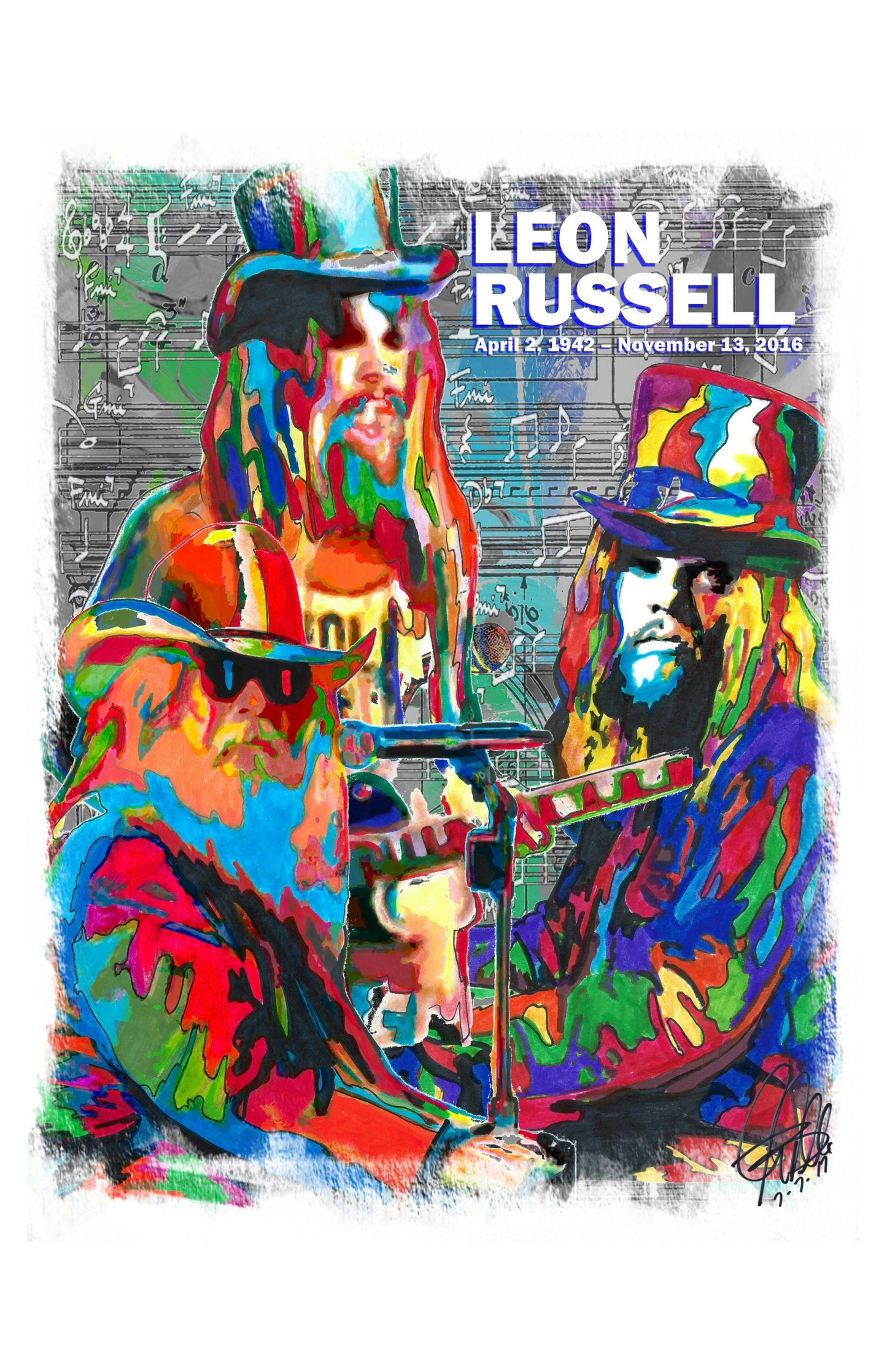 Leon Russell Piano Guitar Singer Rock Music Poster Print Wall Art 11x17