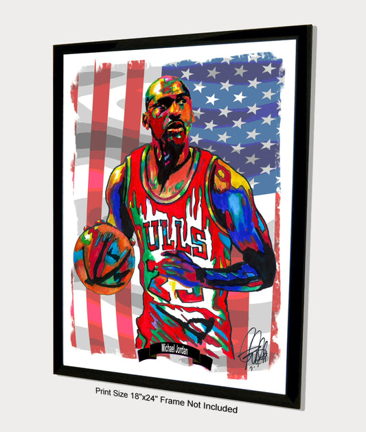 Michael Jordan Chicago Bulls Basketball Poster Print Wall Art 18x24