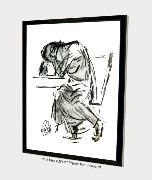 Deep Depression Sorrow Charcoal Drawing Poster Print Wall Art 8.5x11