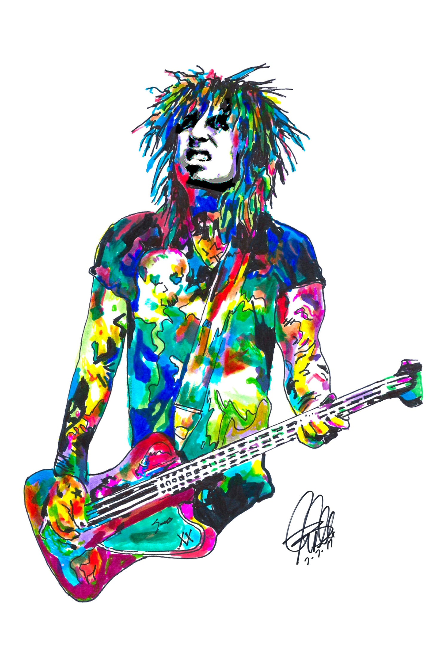 Nikki Sixx Motley Crue Guitar Glam Rock Music Print Poster Wall Art 11x17