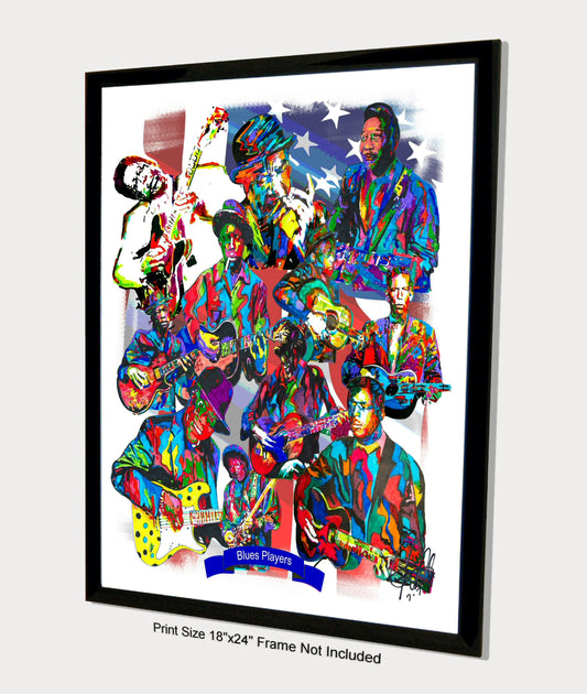 Blues Players BB King Robert Johnson Music Print Poster Wall Art 18x24