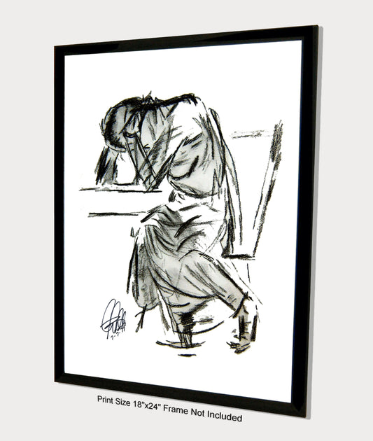 Deep Depression Sorrow Charcoal Drawing Poster Print Wall Art 18x24