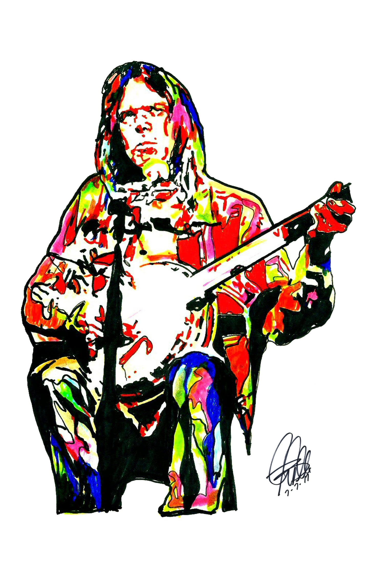 Neil Young Guitar Folk Rock Music Poster Print Wall Art 11x17