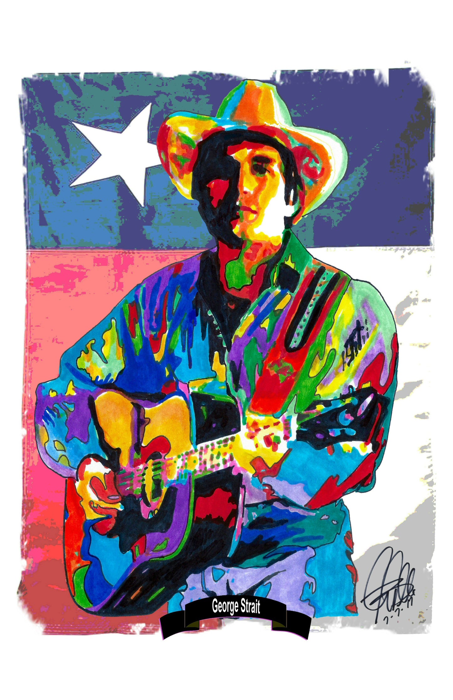 George Strait Guitar Country Music Poster Print Wall Art 11x17