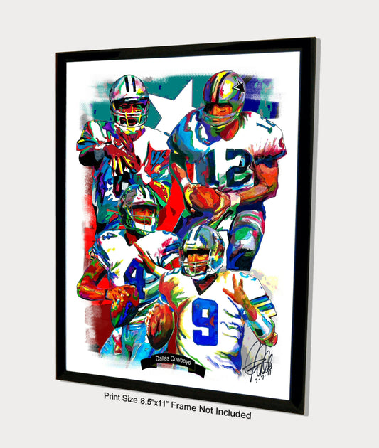 Dallas Cowboys Aikman Staubach Prescott Romo Sports Poster Print Wall Art 8.5x11