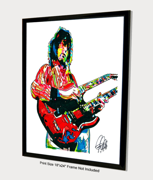 Jimmy Page Led Zeppelin Double Neck Guitar Music Poster Print Wall Art 18x24