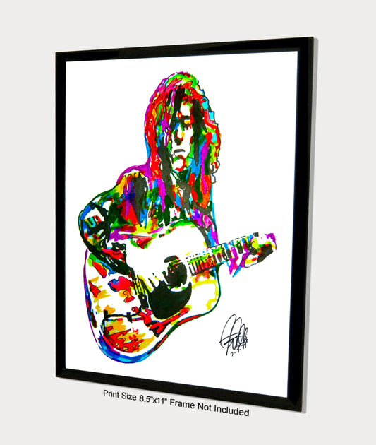 Jimmy Page Led Zeppelin Acoustic Music Print Poster Wall Art 8.5x11