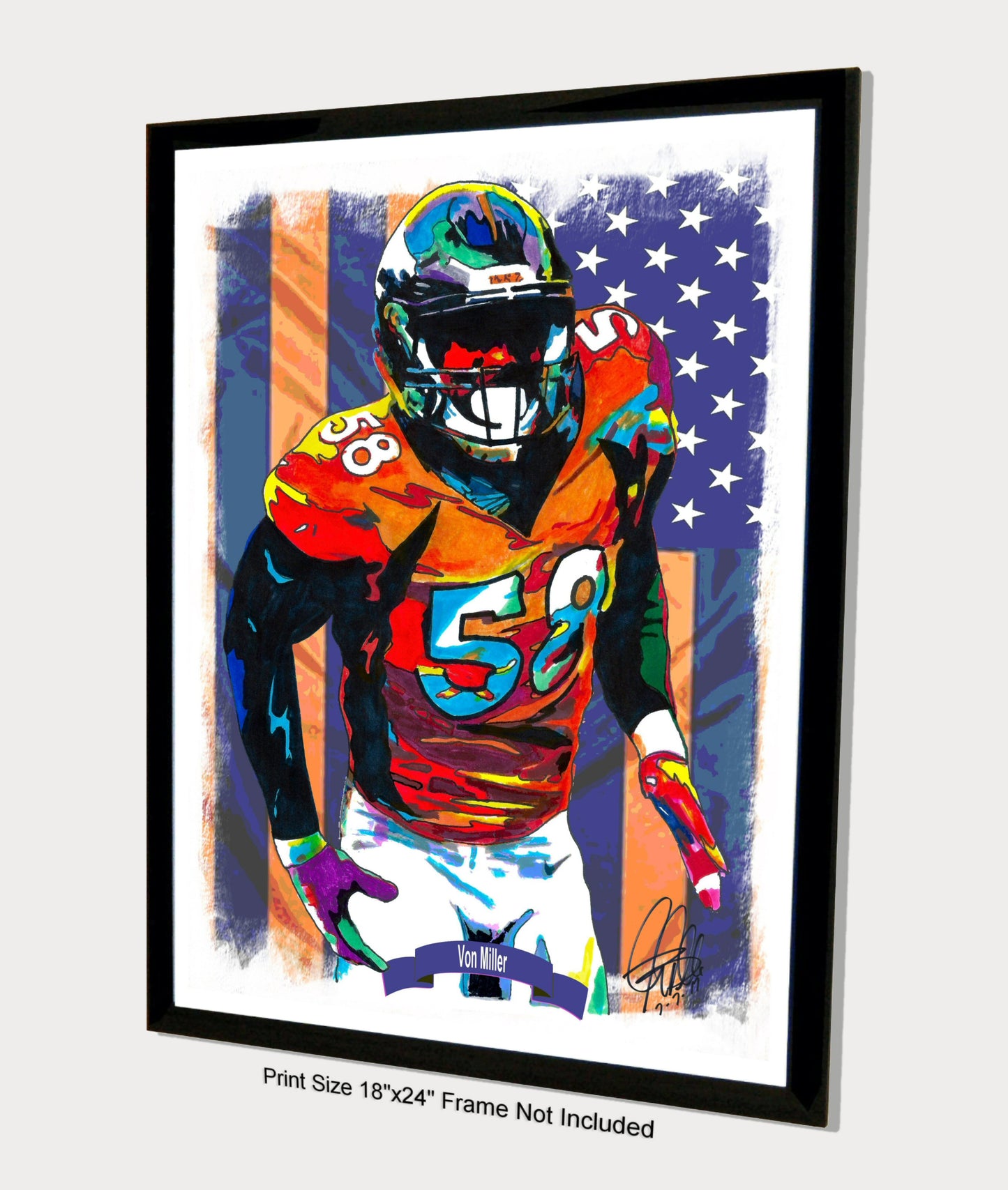 Von Miller of the Denver Broncos Football Sports Print Poster Wall Art 18x24