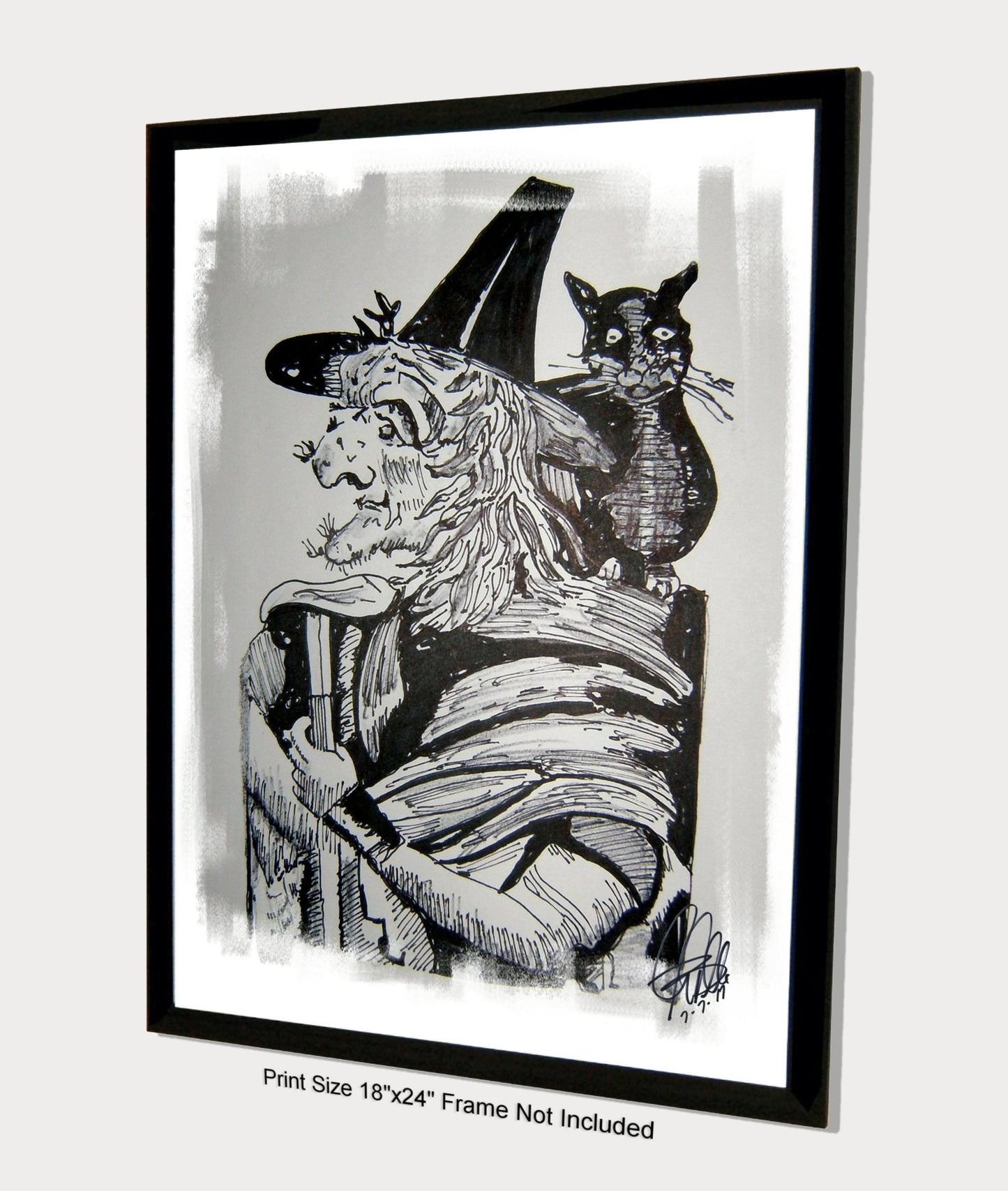 Witch and Black Cat Halloween Print Poster Wall Art 18x24