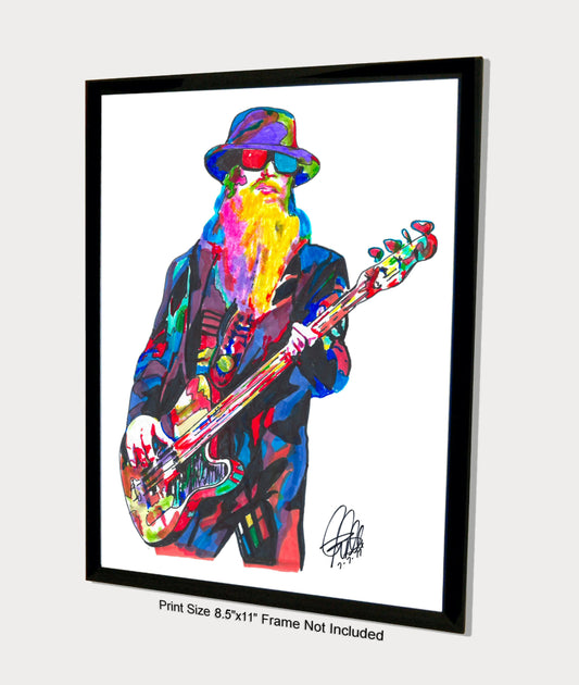 Dusty Hill ZZ Top Singer Bass Guitar Rock Music Poster Print Wall Art 8.5x11