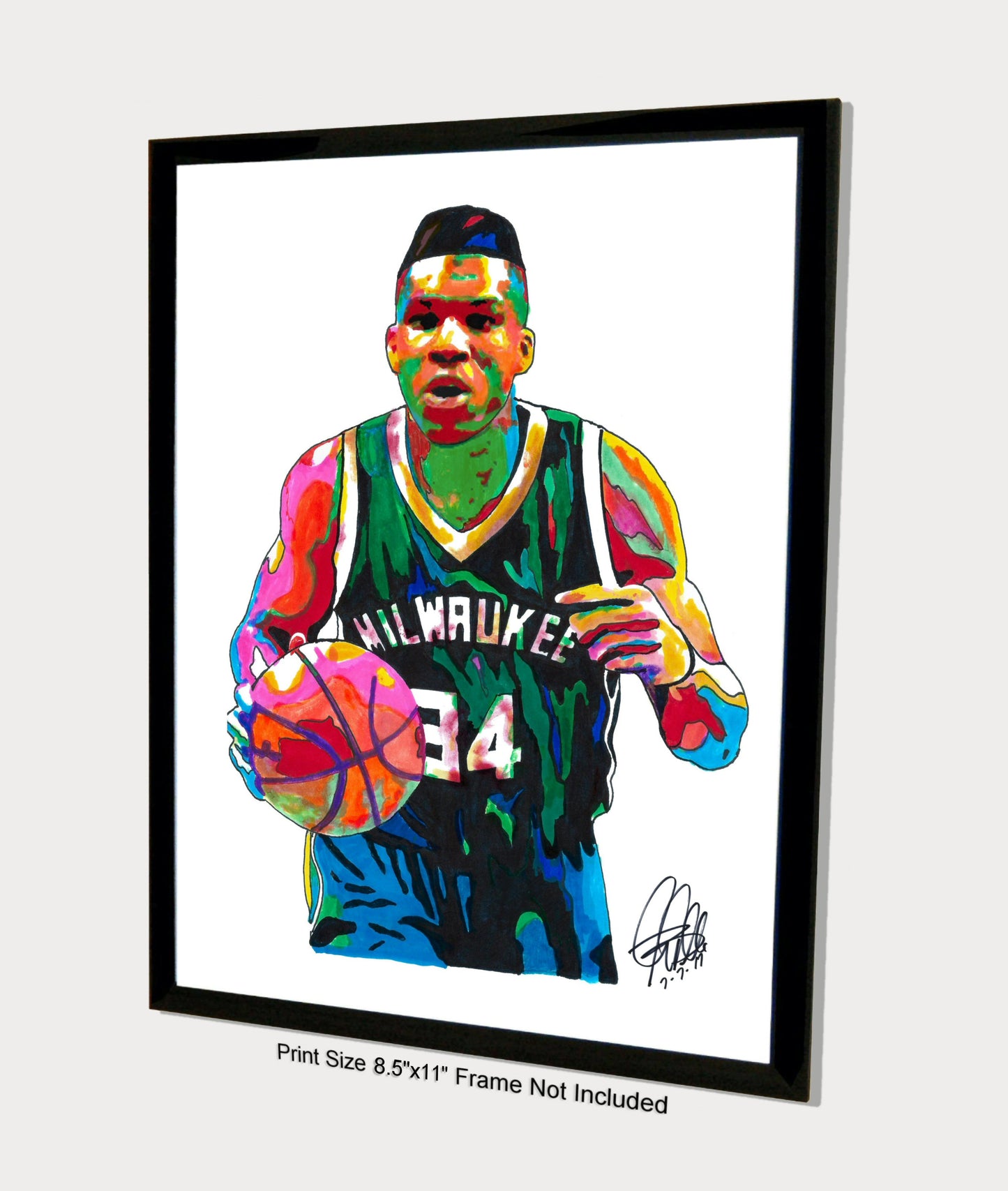 Giannis Antetokounmpo Milwaukee Bucks Basketball Poster Print Wall Art 8.5x11