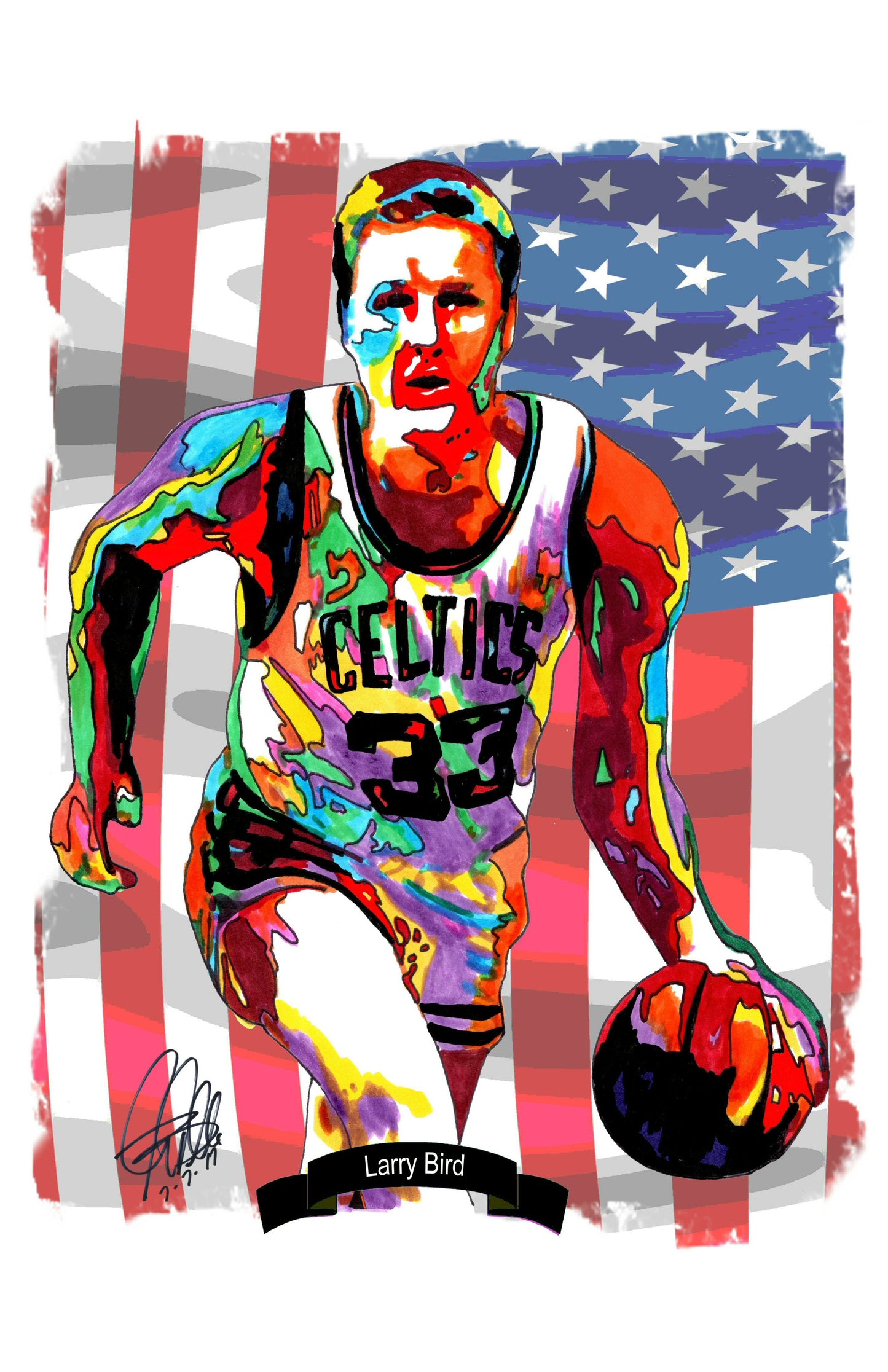 Larry Bird Boston Celtics Basketball Poster Print Wall Art 11x17