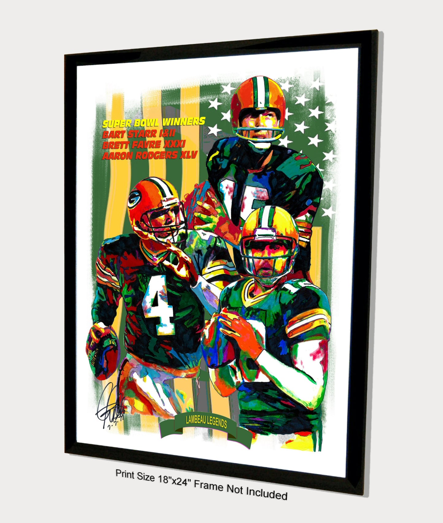 Green Bay Packers Starr Favre Rodgers Football Poster Print Wall Art 18x24