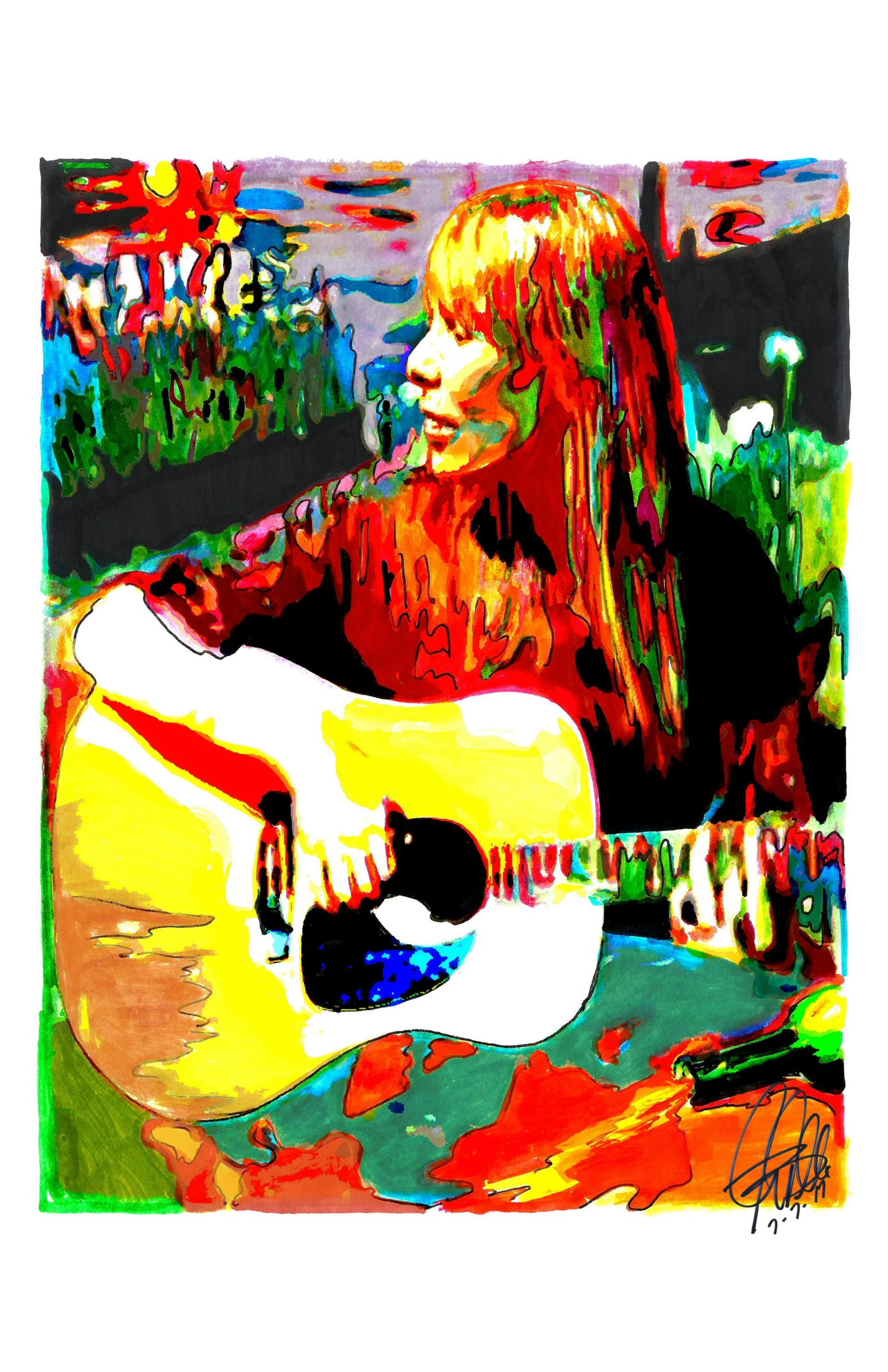 Joni Mitchell Singer Guitar Folk Rock Music Poster Print Wall Art 11x17