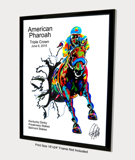 American Pharoah Triple Crown Belmont Stakes Horse Print Poster Wall Art 18x24