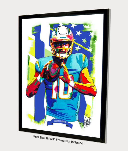 Justin Herbert Los Angeles Chargers Football Sports Poster Print Wall Art 18x24