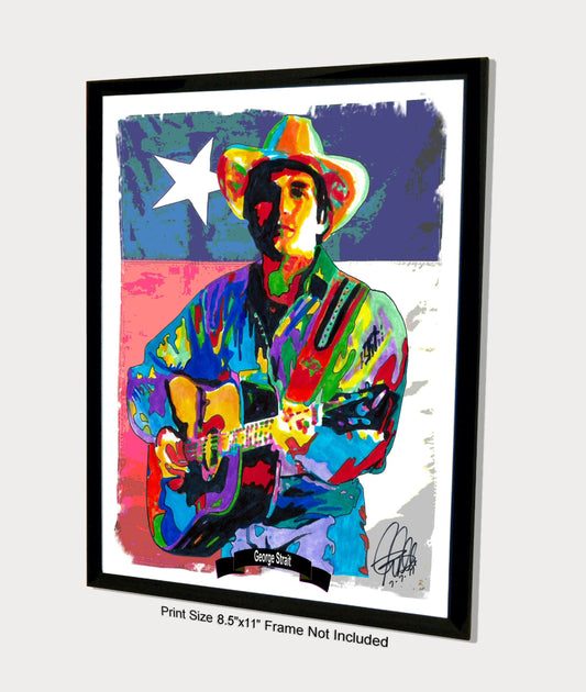 George Strait Guitar Country Music Poster Print Wall Art 8.5x11